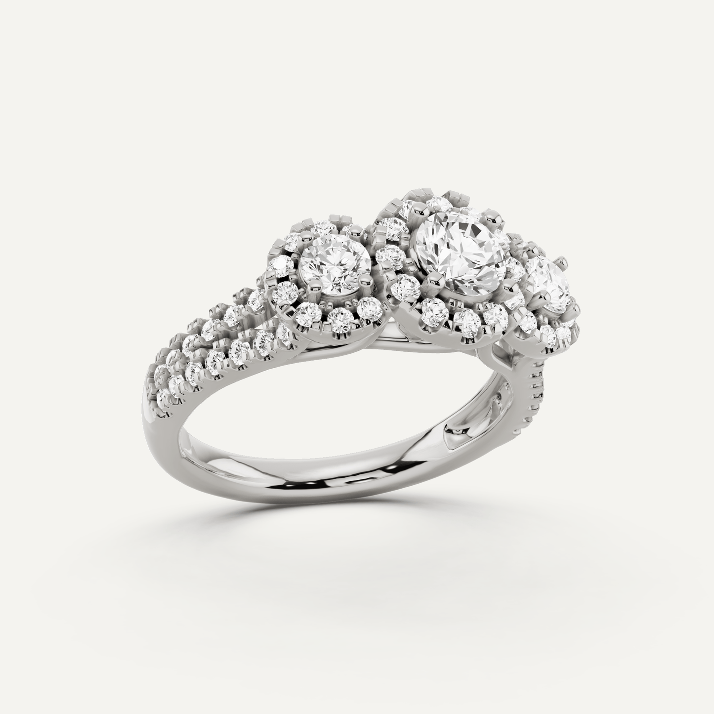 1 1/4 ctw Round Diamond Three Stone Halo Engagement Ring - Lotus Diamond