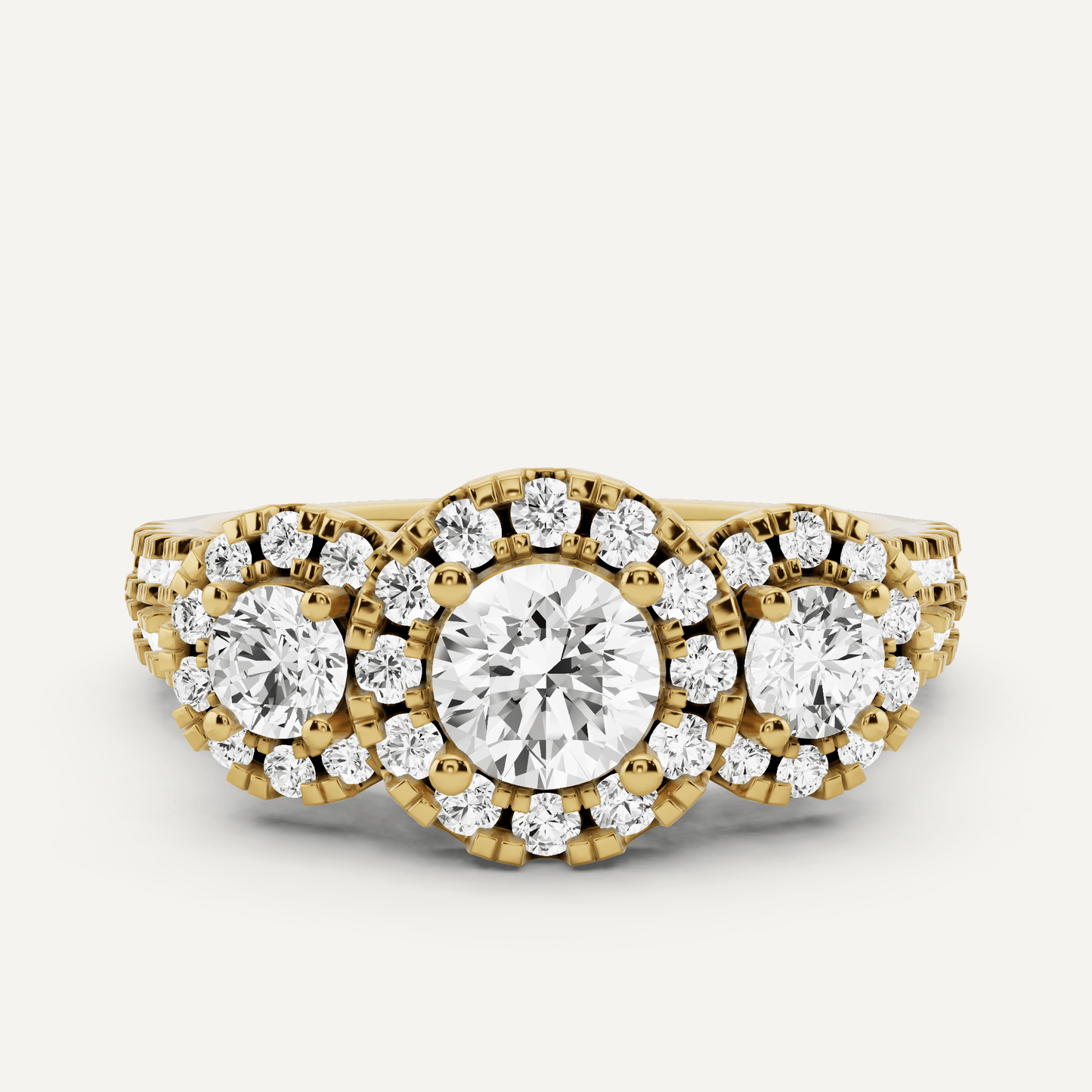 1 1/4 ctw Round Diamond Three Stone Halo Engagement Ring - Lotus Diamond
