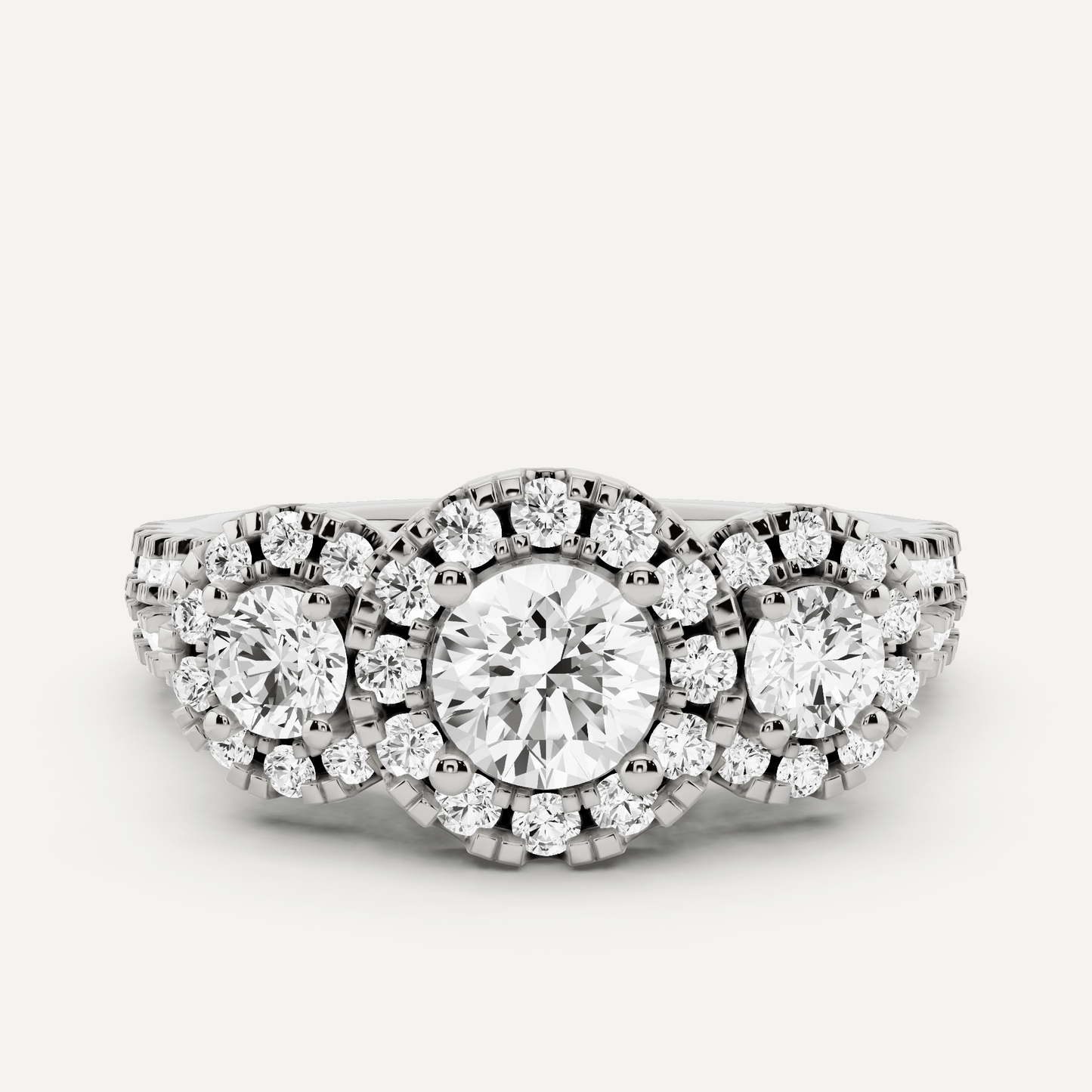 1 1/4 ctw Round Diamond Three Stone Halo Engagement Ring - Lotus Diamond