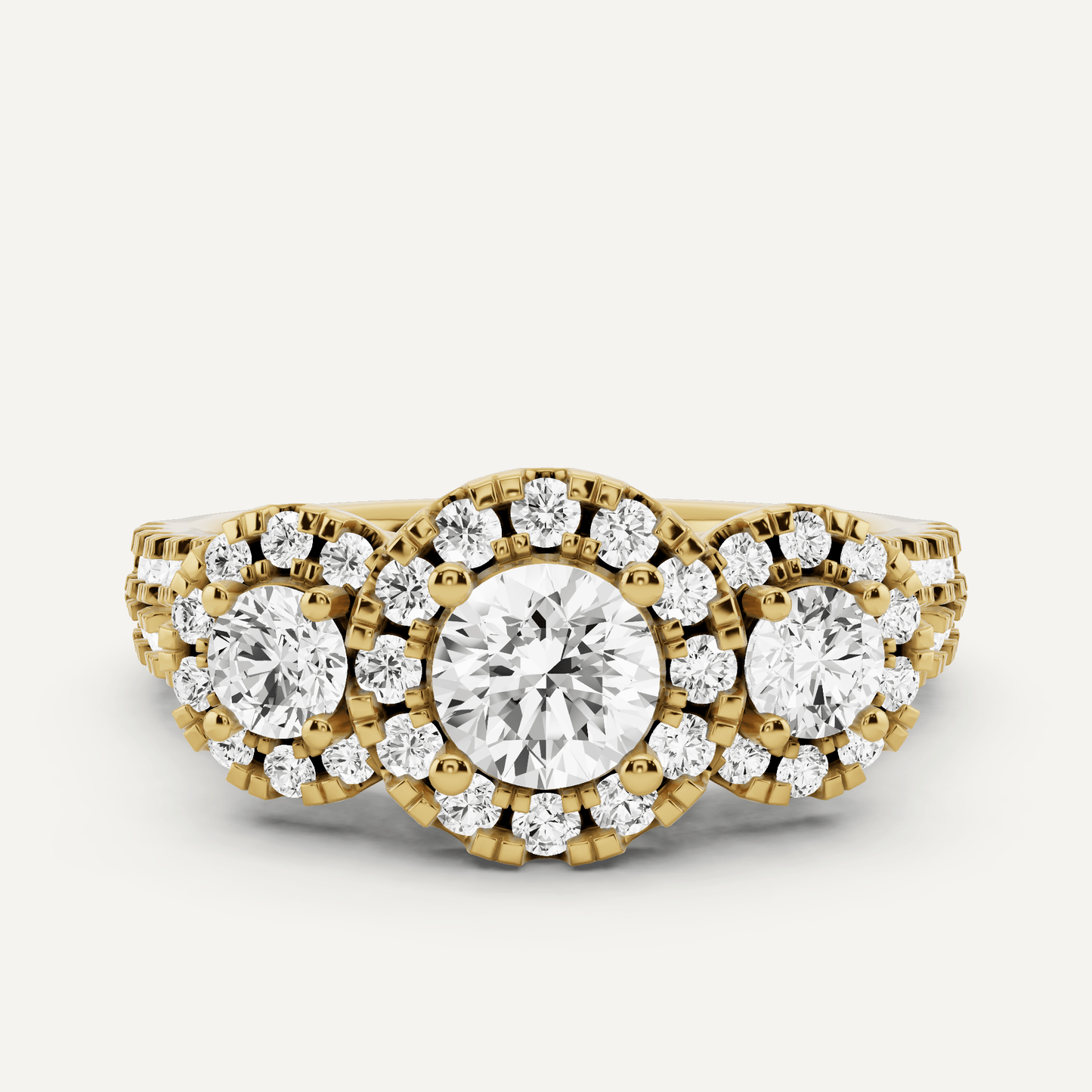 1 1/4 ctw Round Diamond Three Stone Halo Engagement Ring - Lotus Diamond