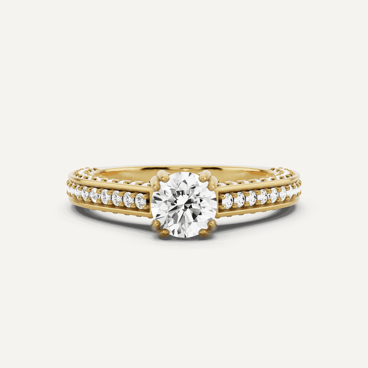 1 1/5 ctw Round Diamond Double Prong Side Stone Engagement Ring - Lotus Diamond