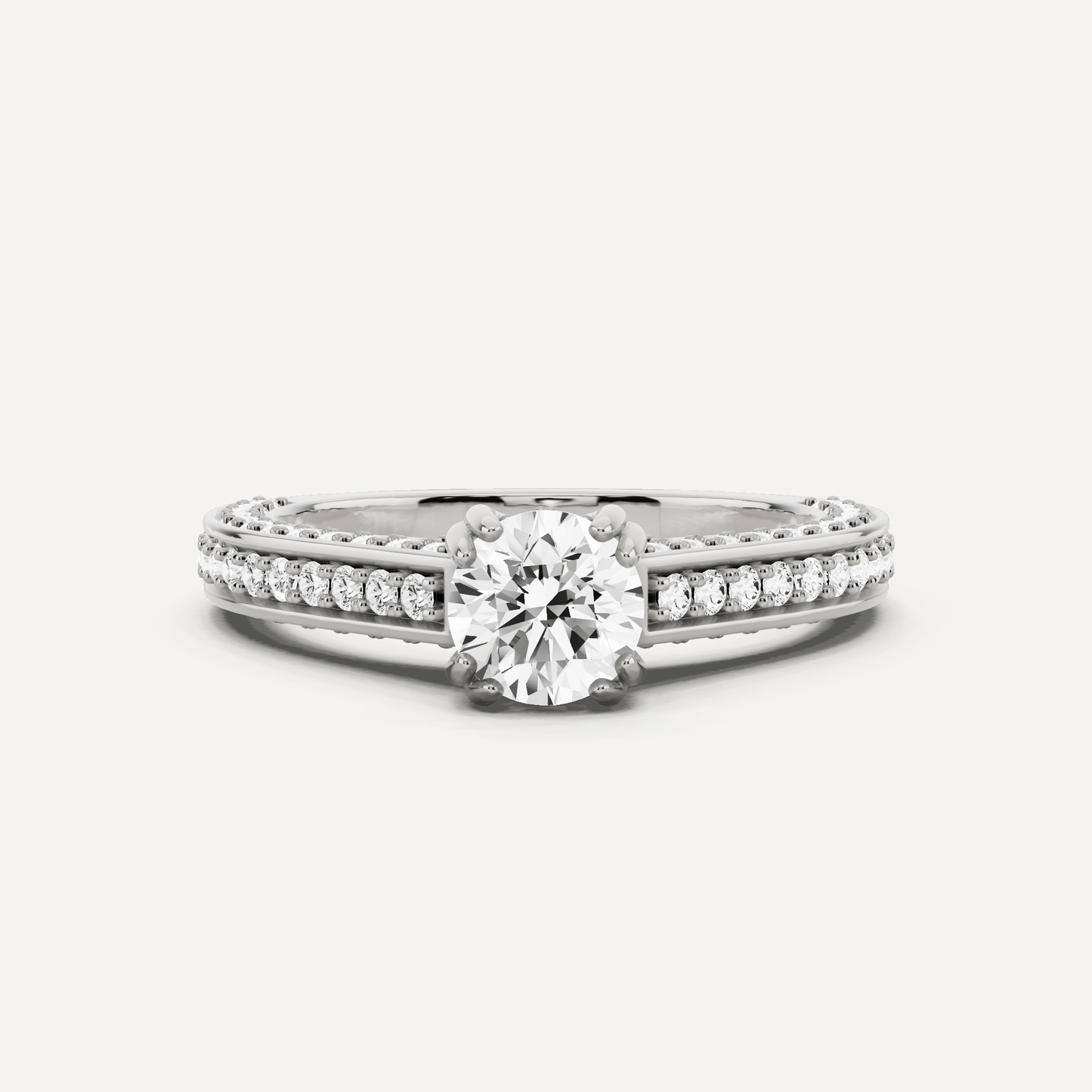 1 1/5 ctw Round Diamond Double Prong Side Stone Engagement Ring - Lotus Diamond