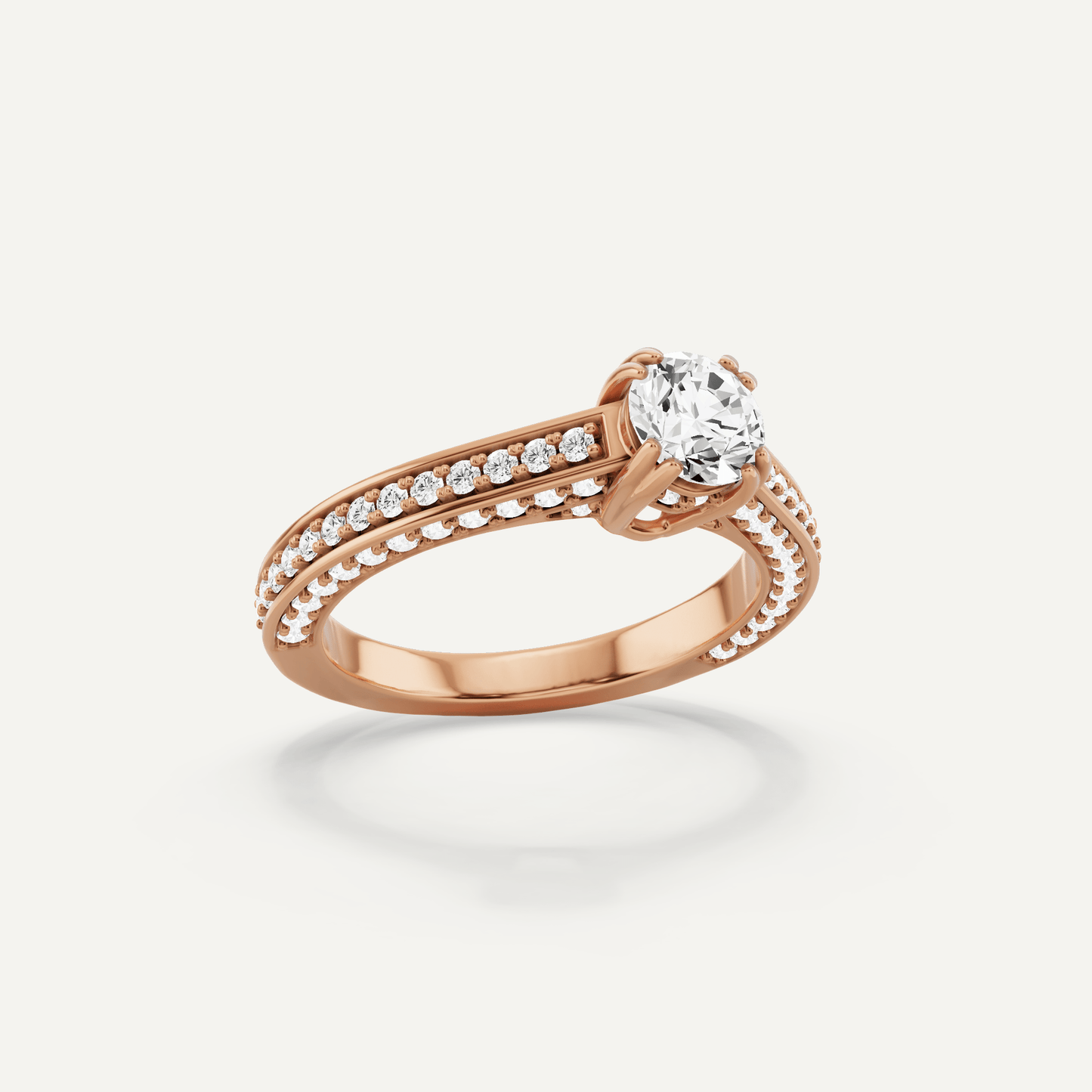 1 1/5 ctw Round Diamond Double Prong Side Stone Engagement Ring - Lotus Diamond