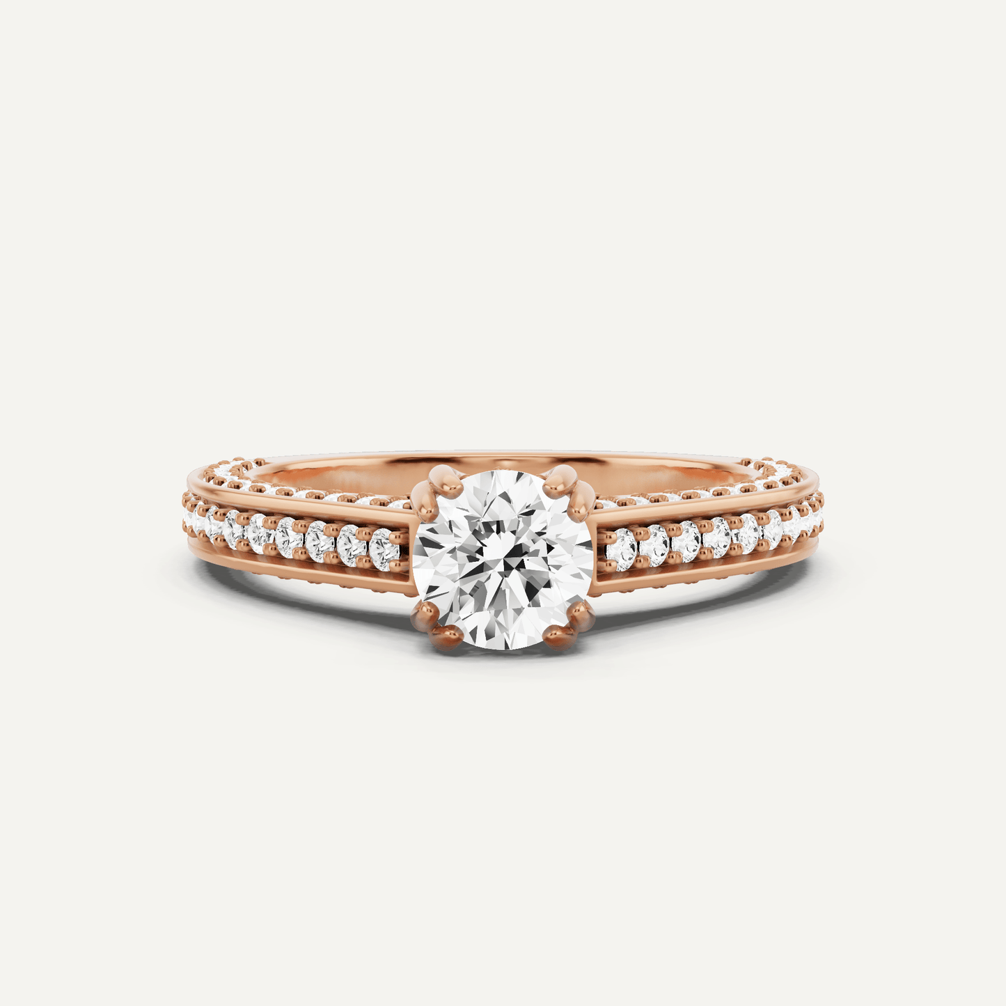 1 1/5 ctw Round Diamond Double Prong Side Stone Engagement Ring - Lotus Diamond