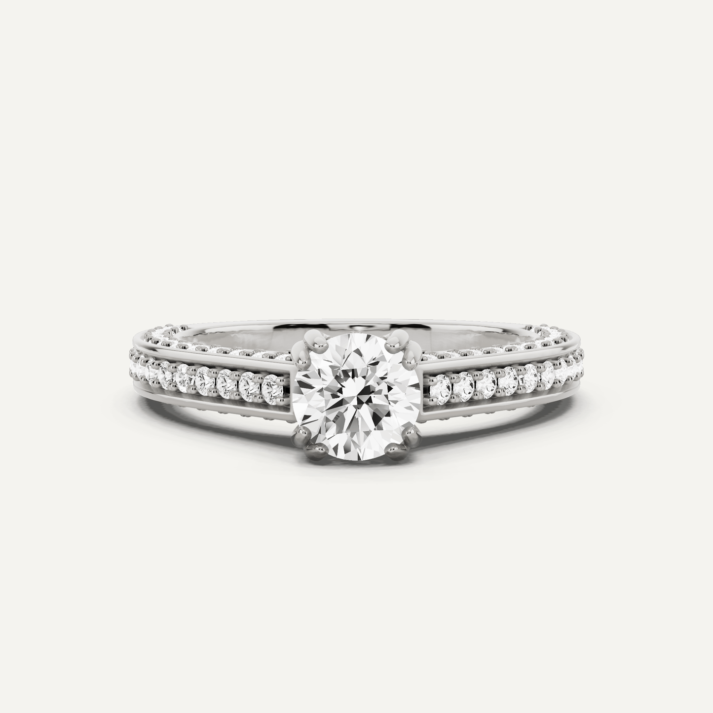 1 1/5 ctw Round Diamond Double Prong Side Stone Engagement Ring - Lotus Diamond