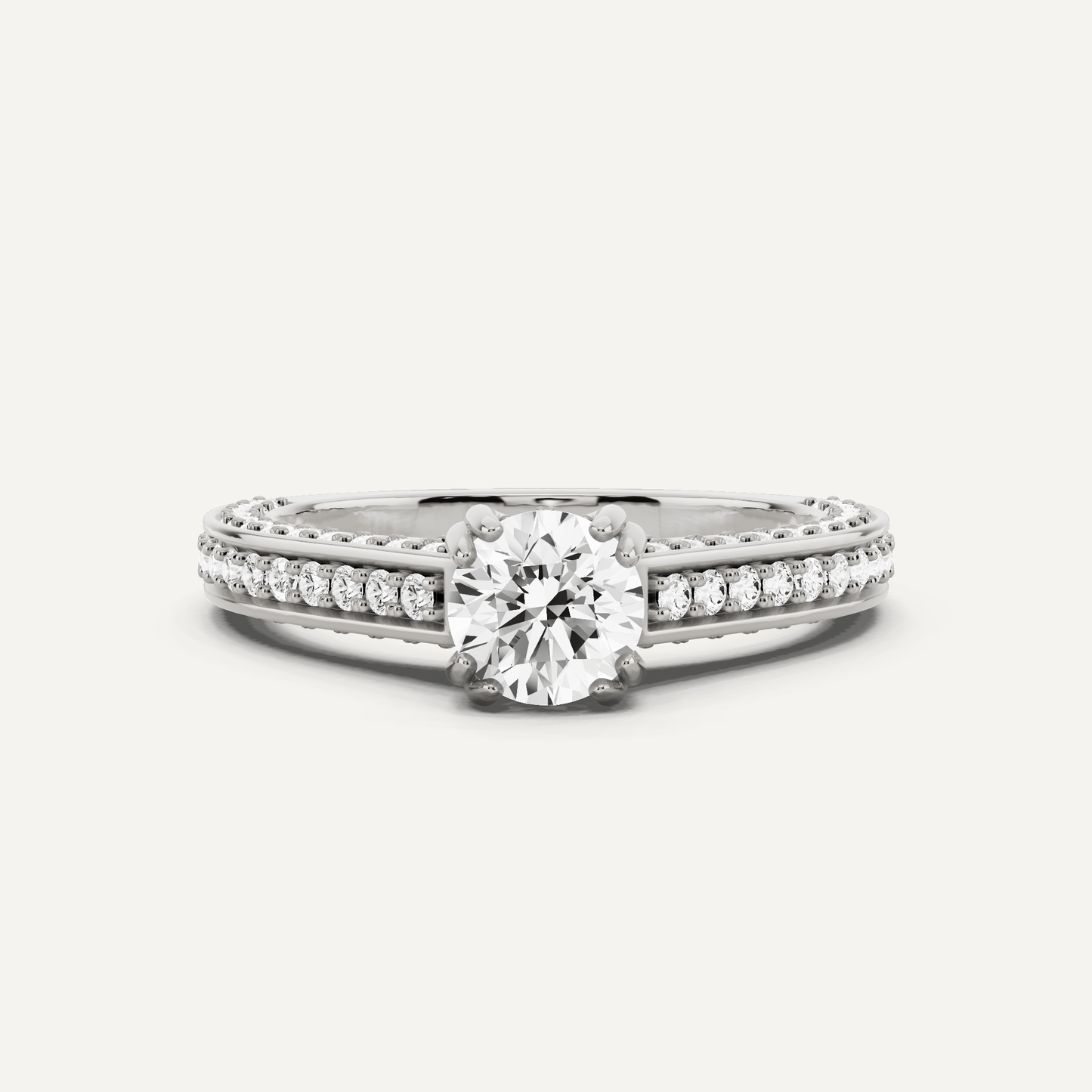 1 1/5 ctw Round Diamond Double Prong Side Stone Engagement Ring - Lotus Diamond