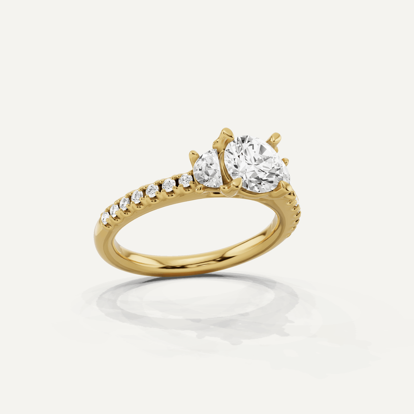 1 1/5 ctw Round Diamond Three Stone Engagement Ring With Half Moon Sides - Lotus Diamond