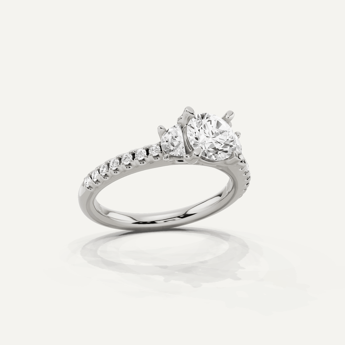 1 1/5 ctw Round Diamond Three Stone Engagement Ring With Half Moon Sides - Lotus Diamond