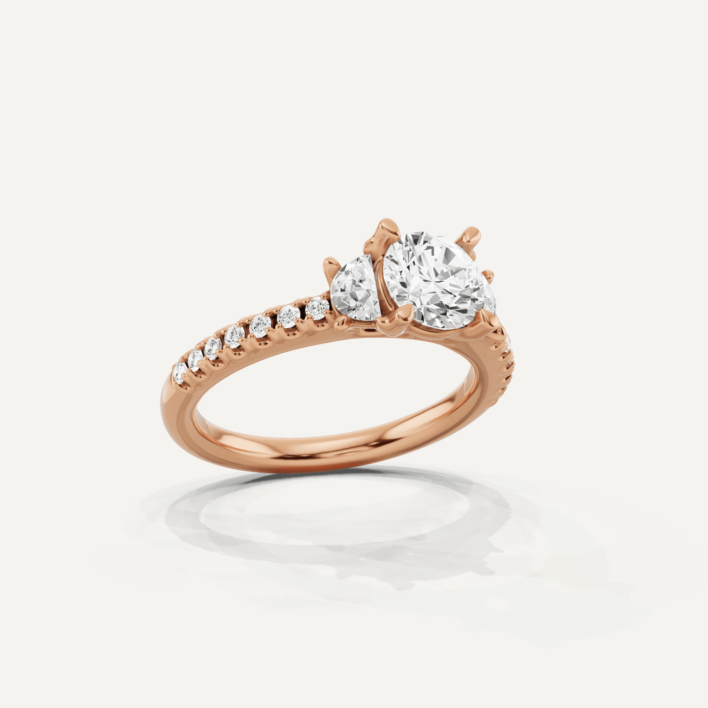 1 1/5 ctw Round Diamond Three Stone Engagement Ring With Half Moon Sides - Lotus Diamond