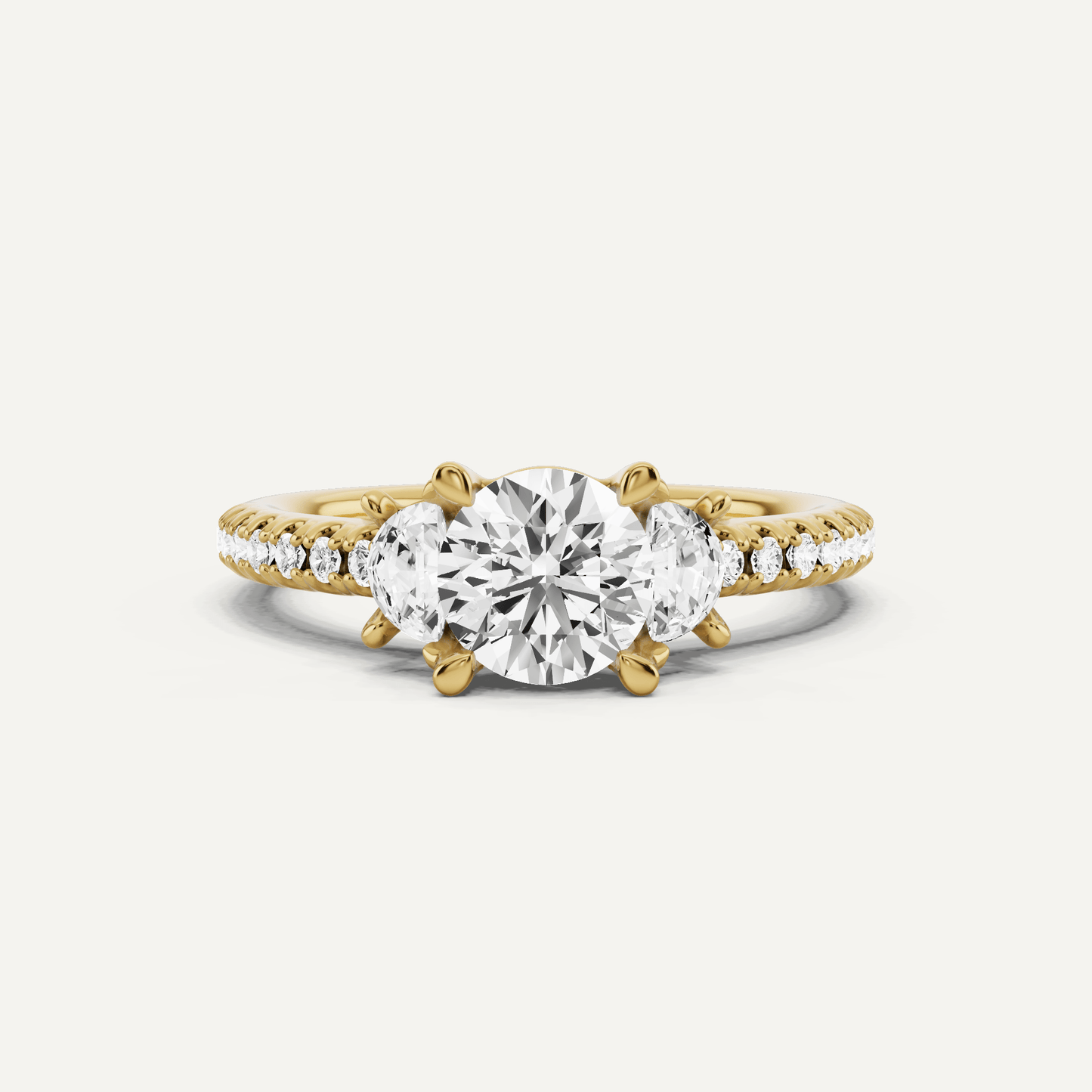 1 1/5 ctw Round Diamond Three Stone Engagement Ring With Half Moon Sides - Lotus Diamond
