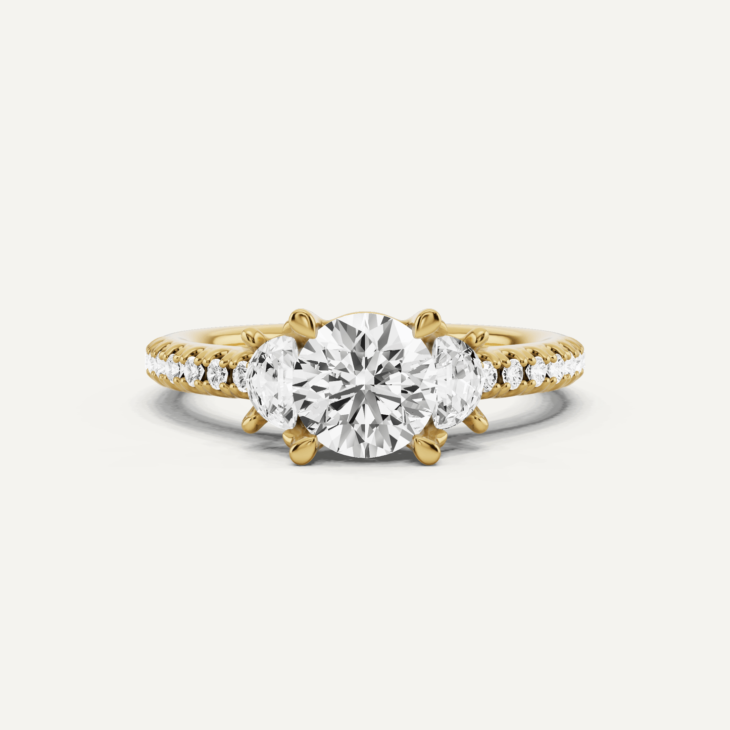 1 1/5 ctw Round Diamond Three Stone Engagement Ring With Half Moon Sides - Lotus Diamond