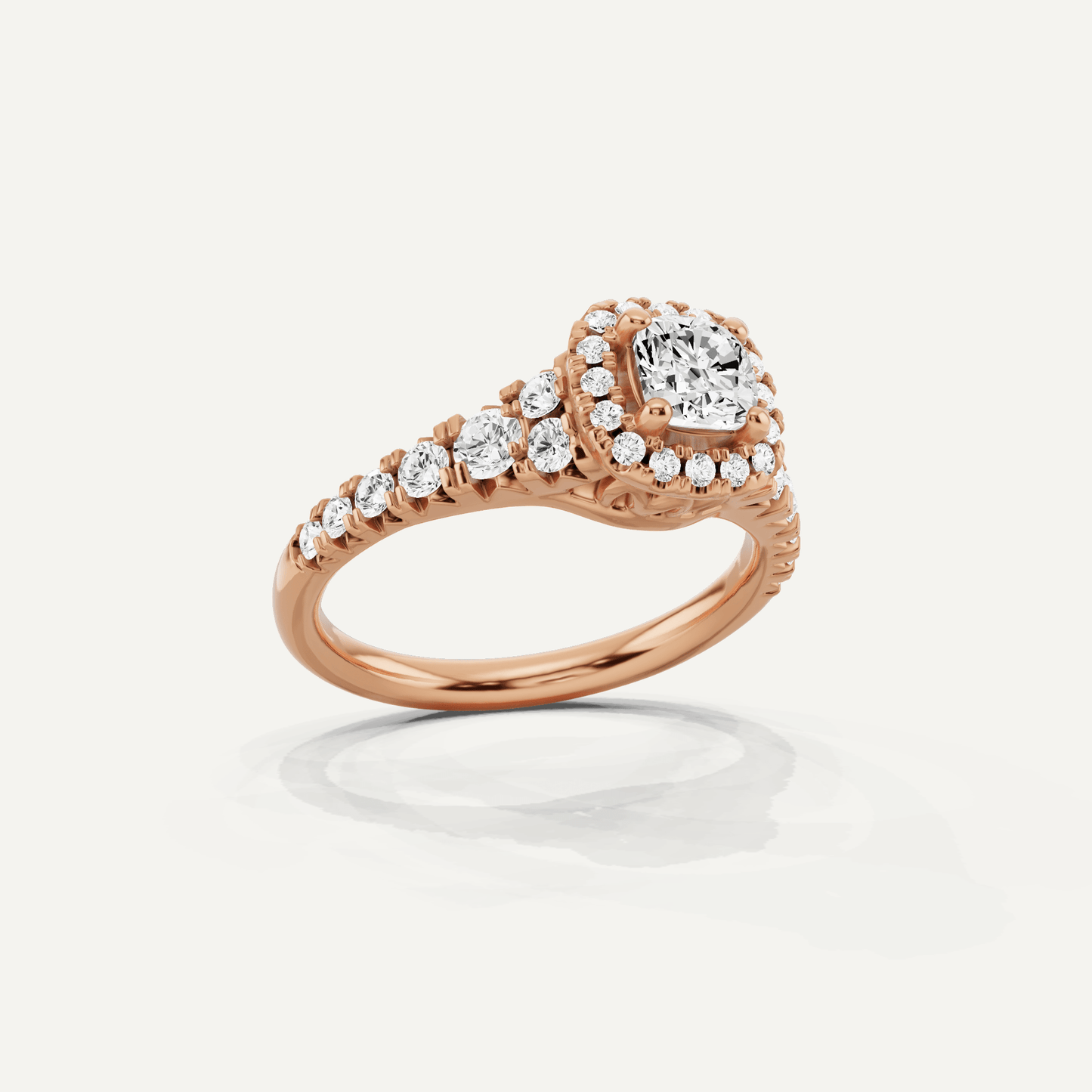 1 1/8 ctw Cushion Diamond Graduated Halo Engagement Ring - Lotus Diamond