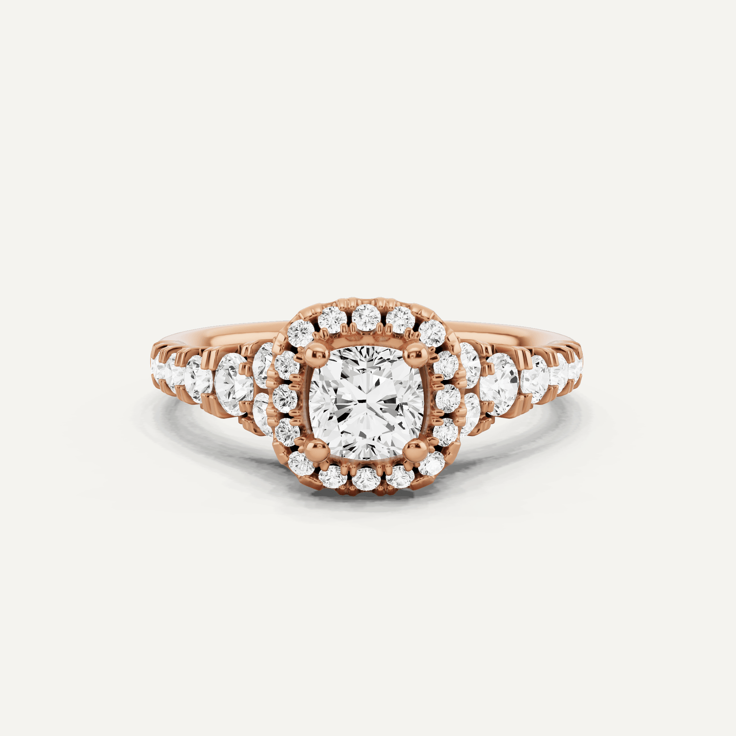 1 1/8 ctw Cushion Diamond Graduated Halo Engagement Ring - Lotus Diamond