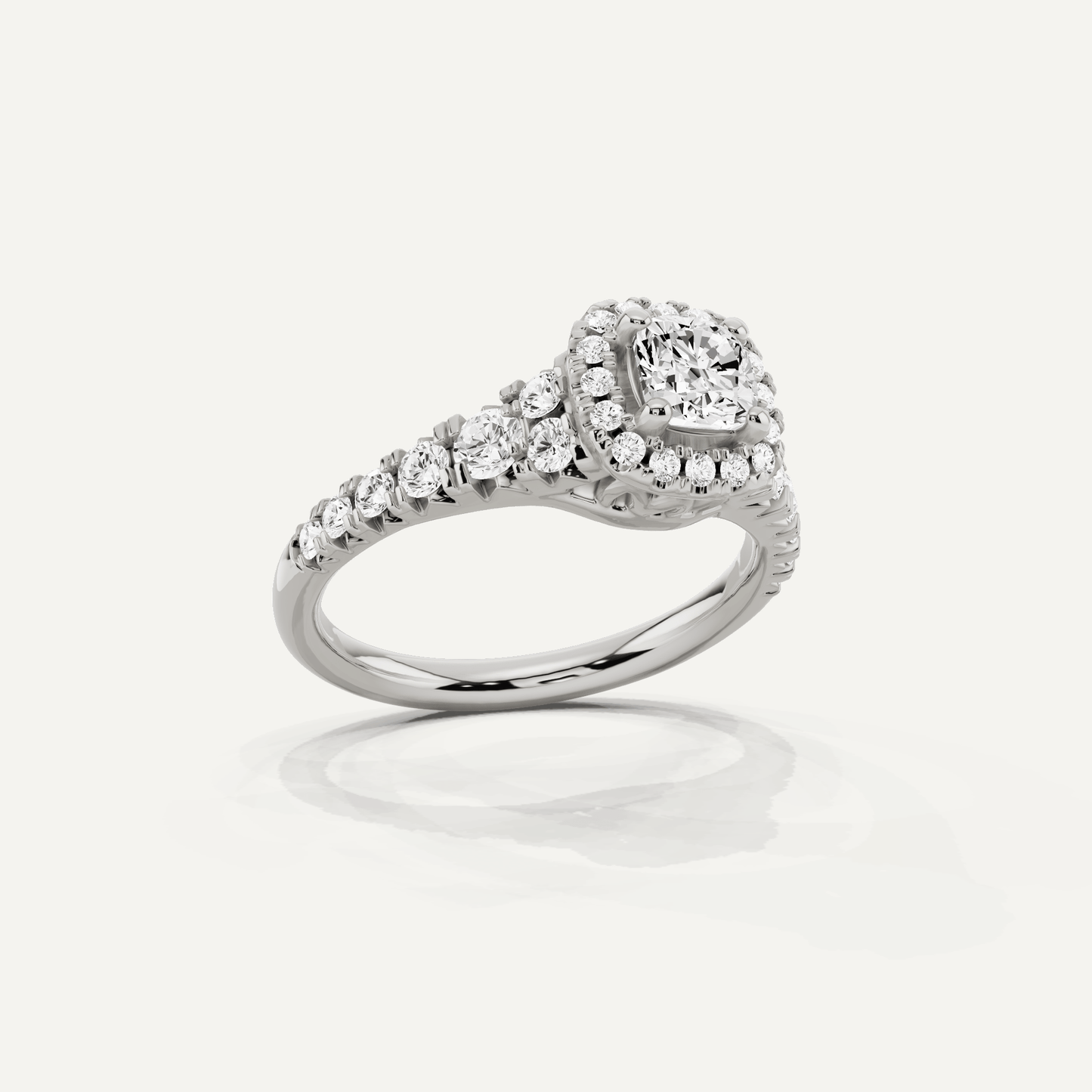 1 1/8 ctw Cushion Diamond Graduated Halo Engagement Ring - Lotus Diamond