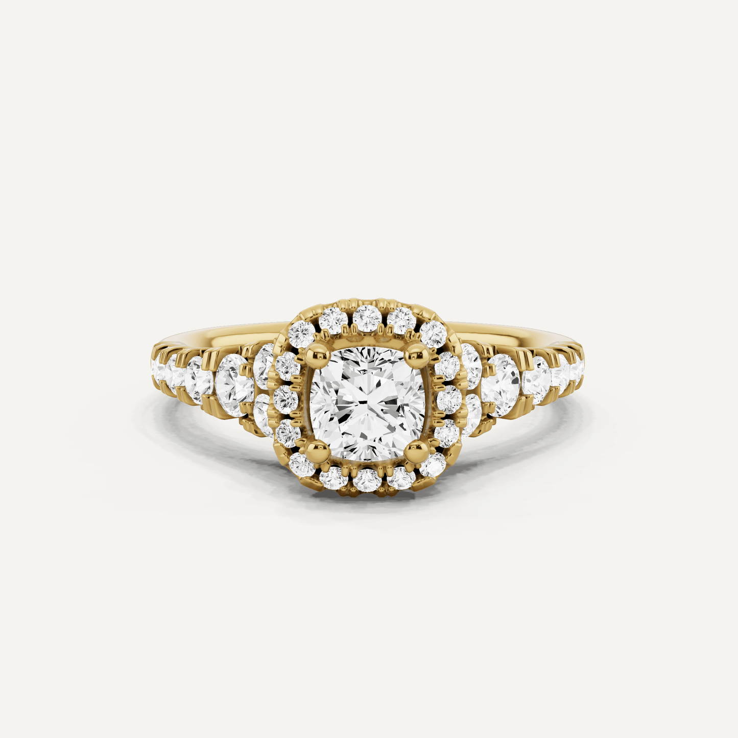1 1/8 ctw Cushion Diamond Graduated Halo Engagement Ring - Lotus Diamond
