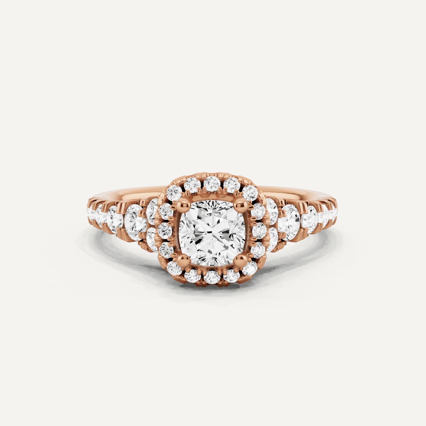 1 1/8 ctw Cushion Diamond Graduated Halo Engagement Ring - Lotus Diamond
