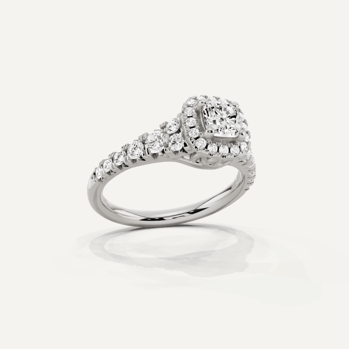 1 1/8 ctw Cushion Diamond Graduated Halo Engagement Ring - Lotus Diamond