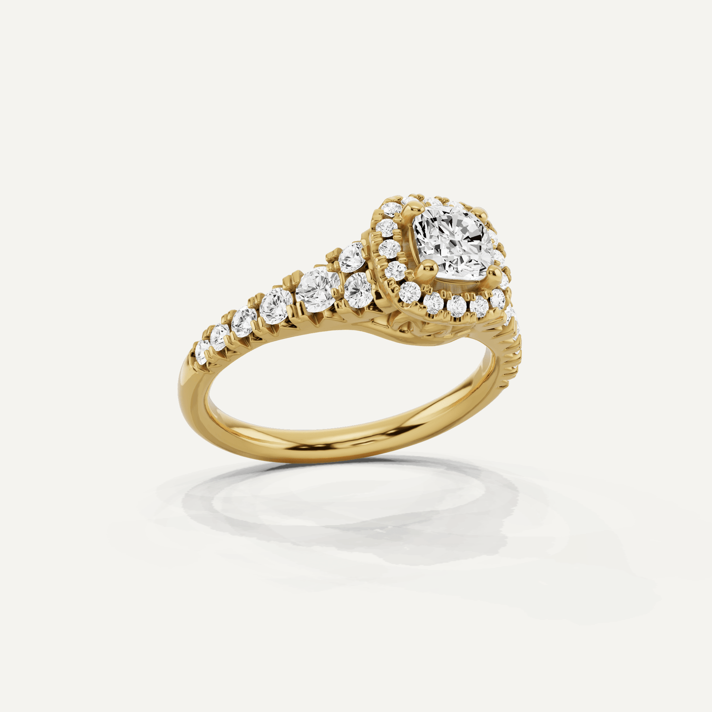 1 1/8 ctw Cushion Diamond Graduated Halo Engagement Ring - Lotus Diamond
