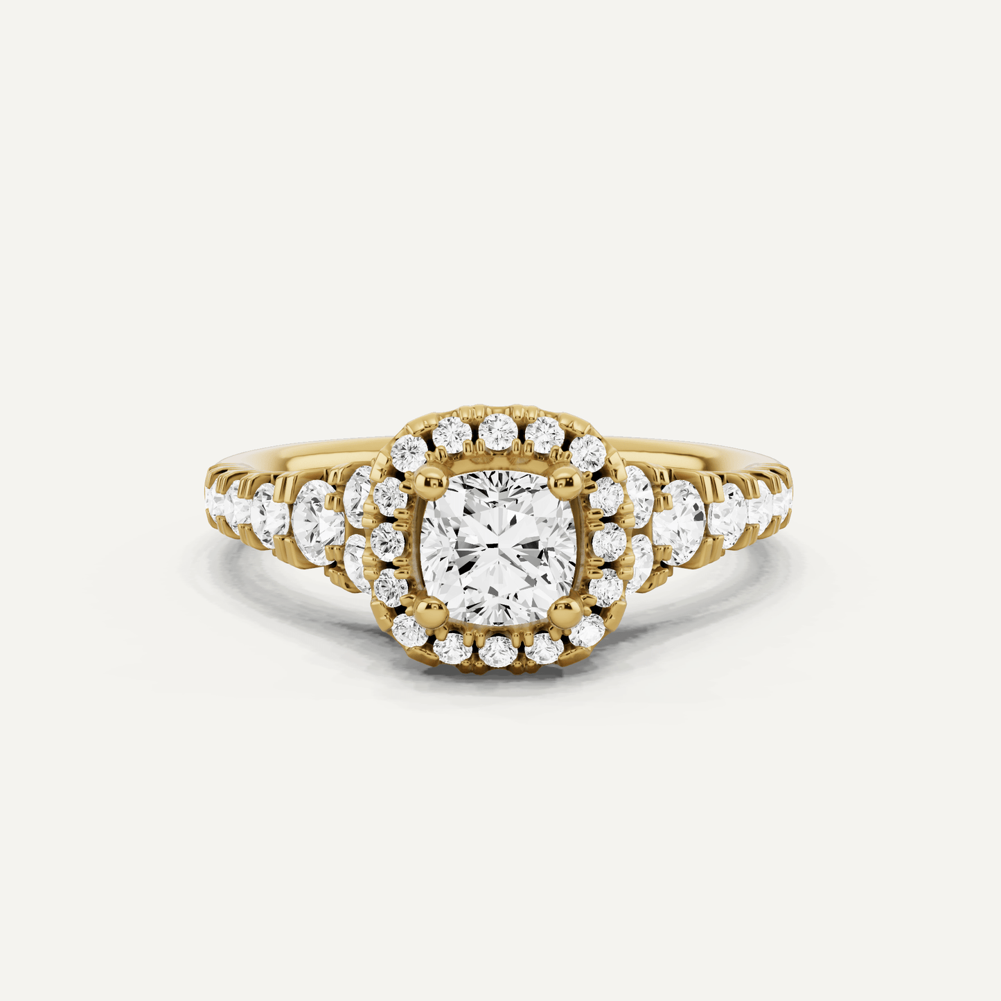 1 1/8 ctw Cushion Diamond Graduated Halo Engagement Ring - Lotus Diamond