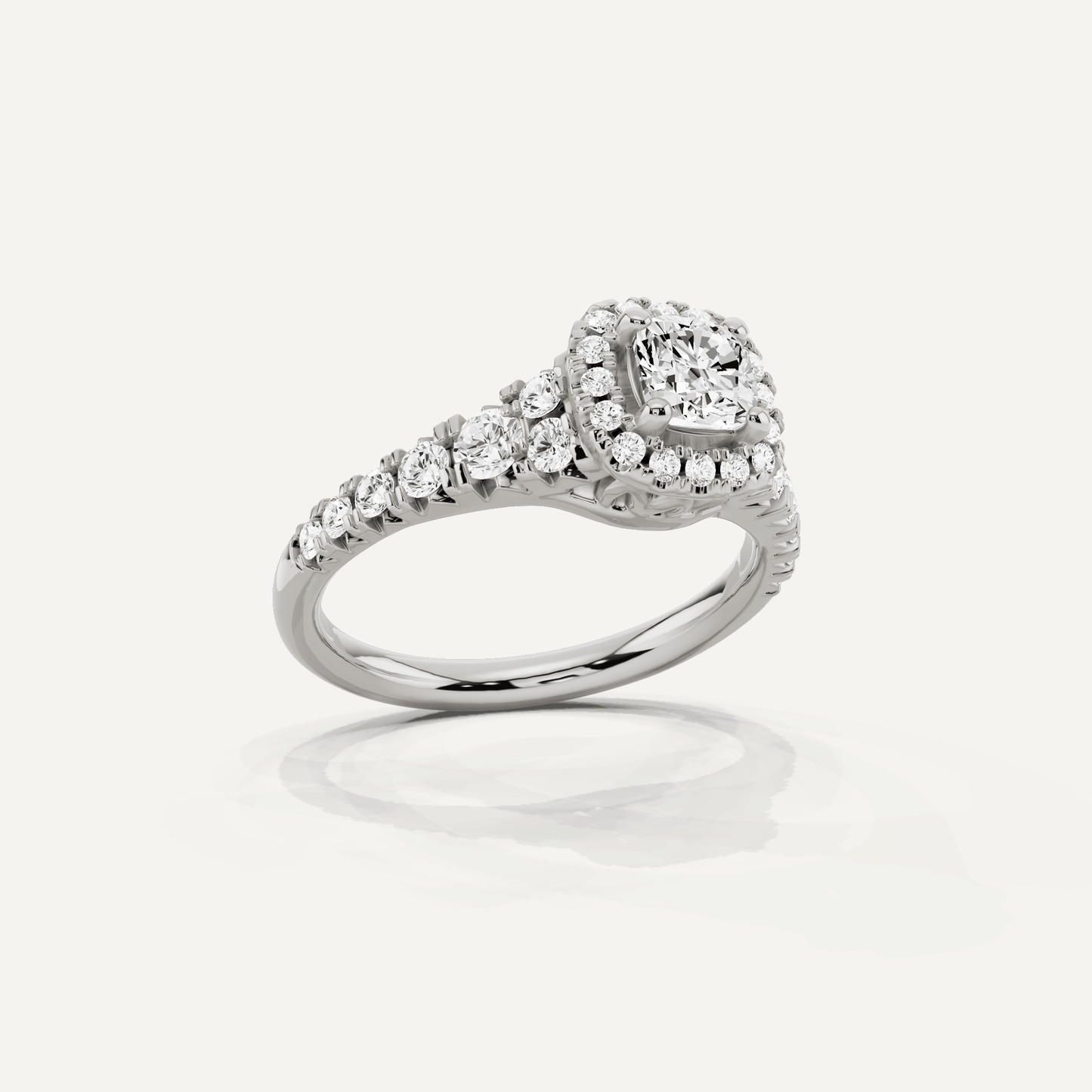 1 1/8 ctw Cushion Diamond Graduated Halo Engagement Ring - Lotus Diamond
