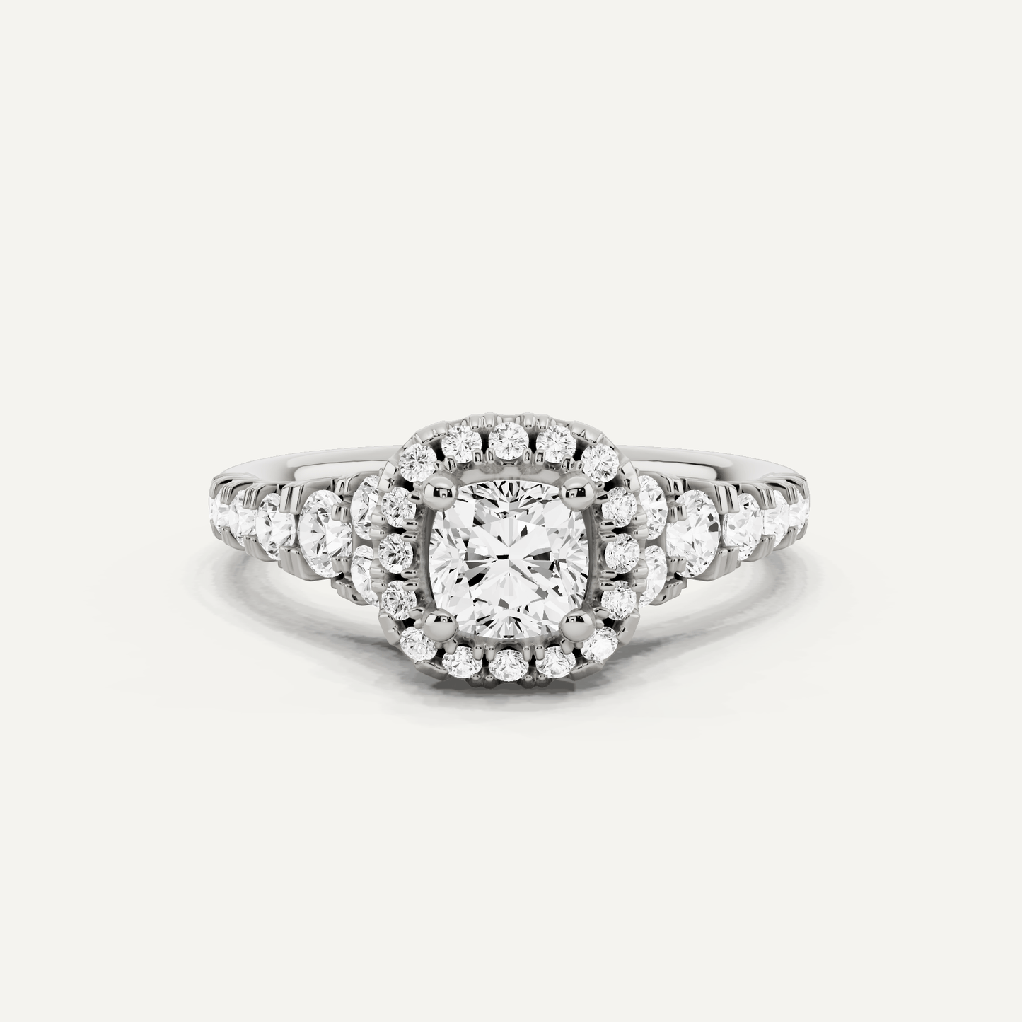 1 1/8 ctw Cushion Diamond Graduated Halo Engagement Ring - Lotus Diamond