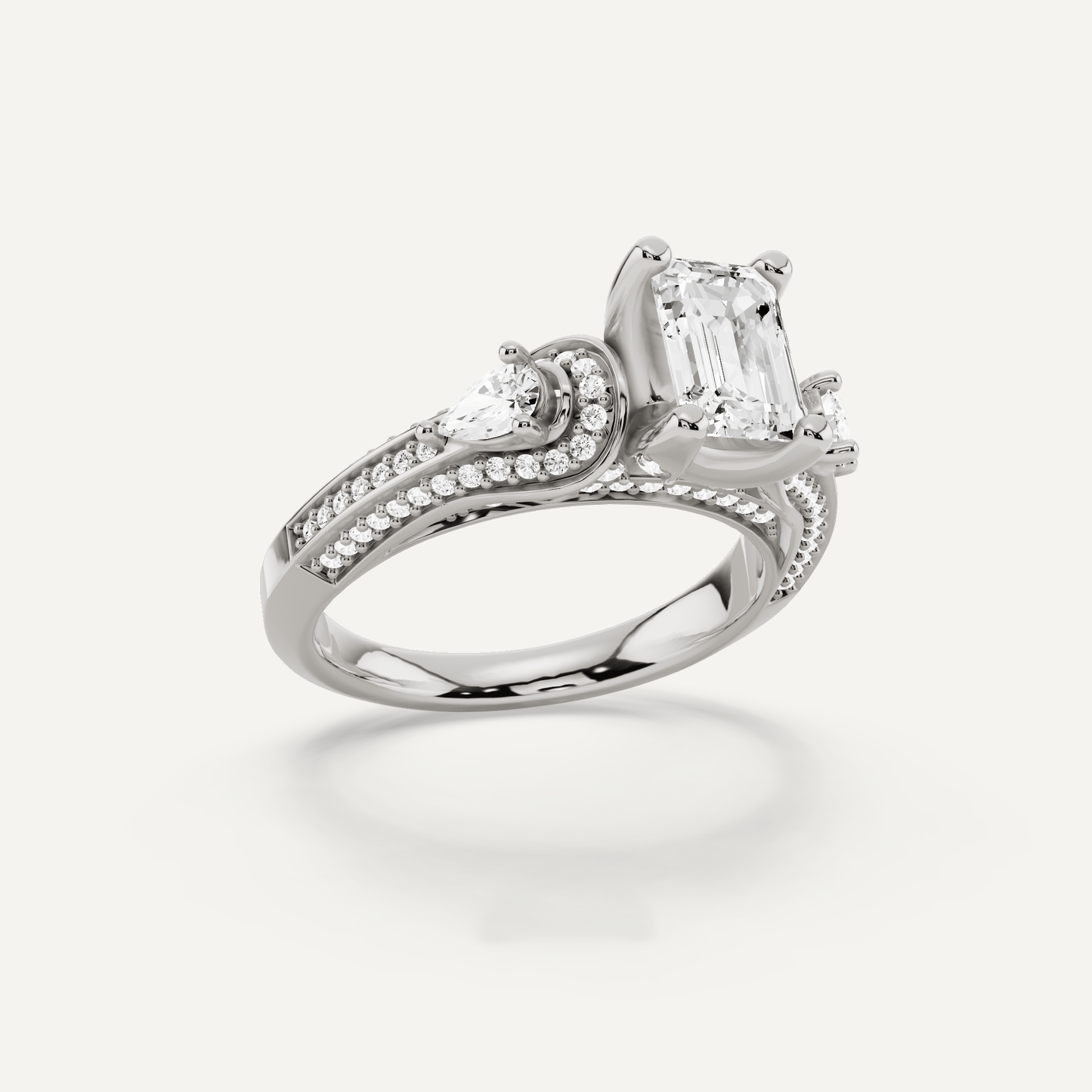 1 2/3 ctw Emerald Diamond Vinatge Inspired Three Stone Engagement Ring - Lotus Diamond