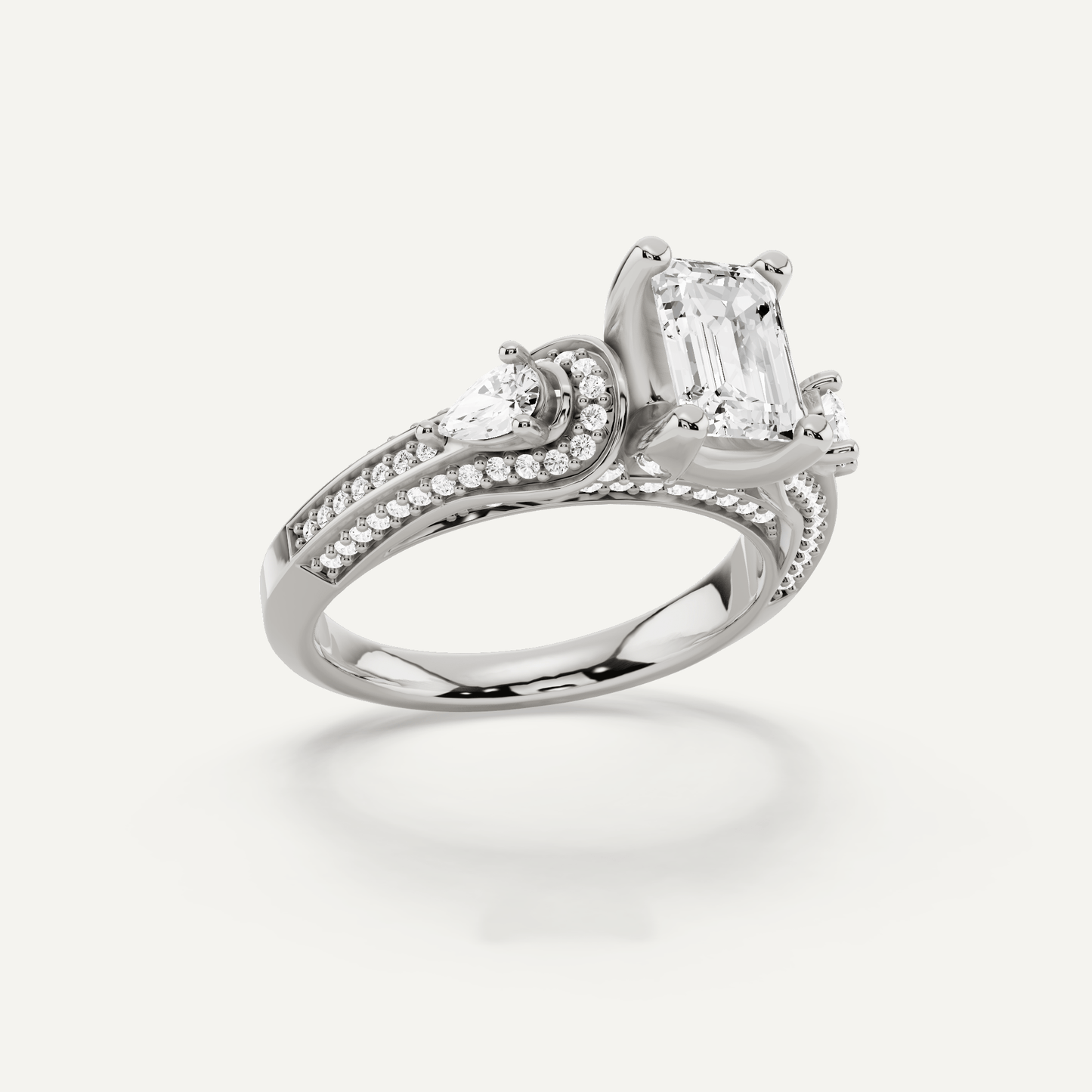 1 2/3 ctw Emerald Diamond Vinatge Inspired Three Stone Engagement Ring - Lotus Diamond