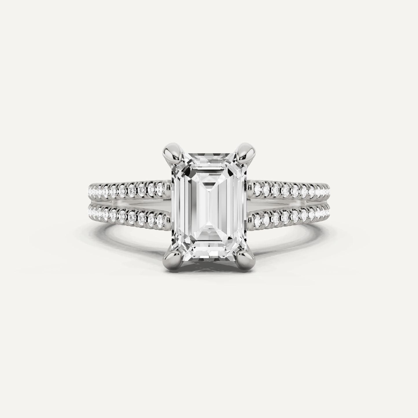 1 3/4 ctw Emerald Diamond Split Shank Hidden Halo Engagement Ring - Lotus Diamond