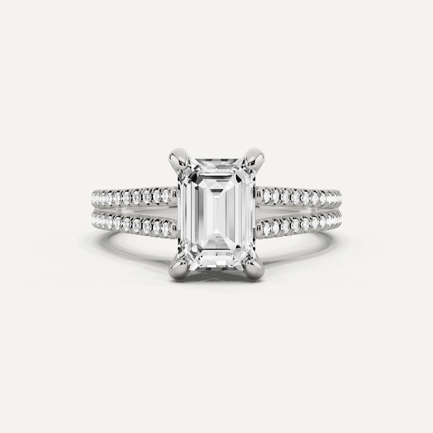 1 3/4 ctw Emerald Diamond Split Shank Hidden Halo Engagement Ring - Lotus Diamond