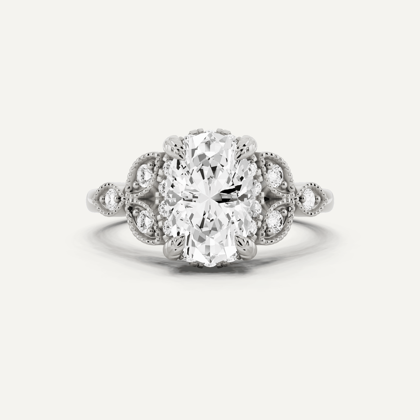 1 3/4 ctw Oval Diamond Side Stone Engagement Ring - Lotus Diamond