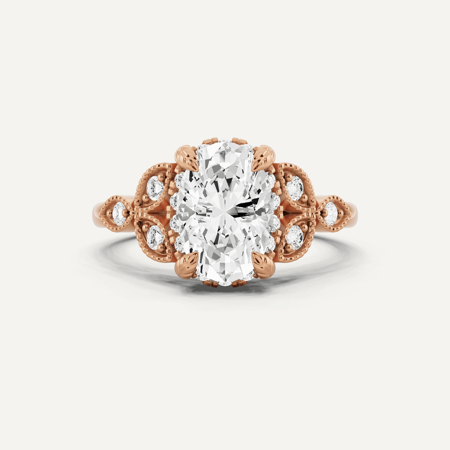 1 3/4 ctw Oval Diamond Side Stone Engagement Ring - Lotus Diamond