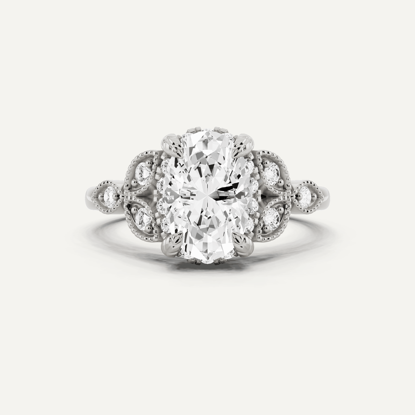 1 3/4 ctw Oval Diamond Side Stone Engagement Ring - Lotus Diamond