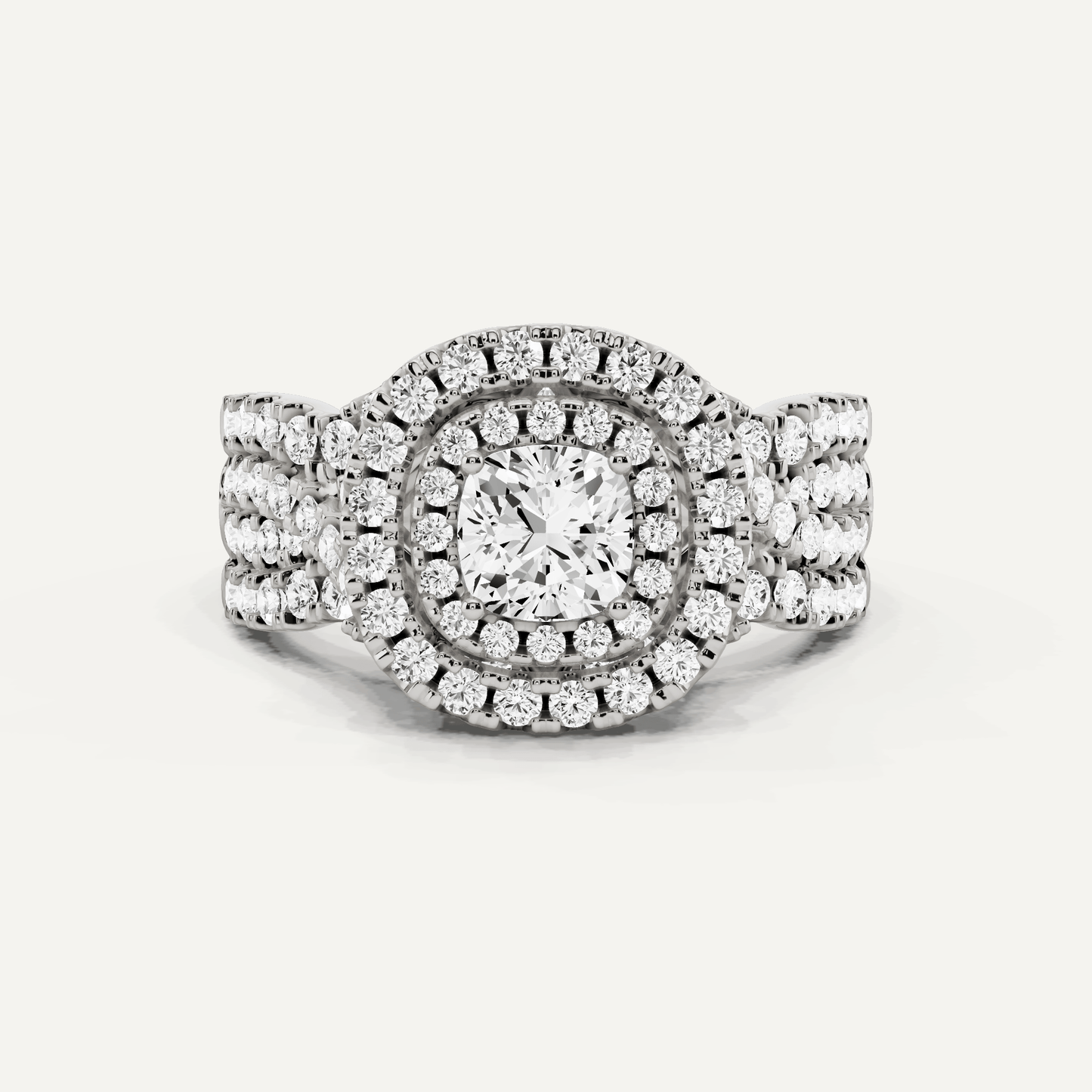 1 5/8 ctw Cushion Diamond Double Halo Engagement Ring - Lotus Diamond