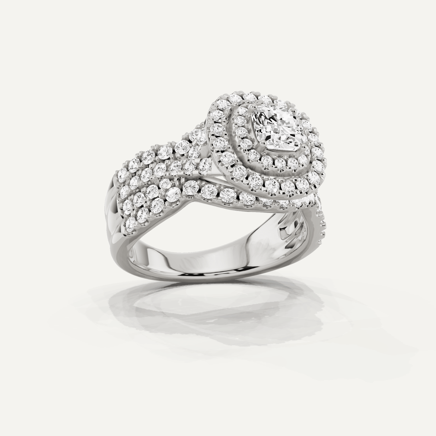 1 5/8 ctw Cushion Diamond Double Halo Engagement Ring - Lotus Diamond