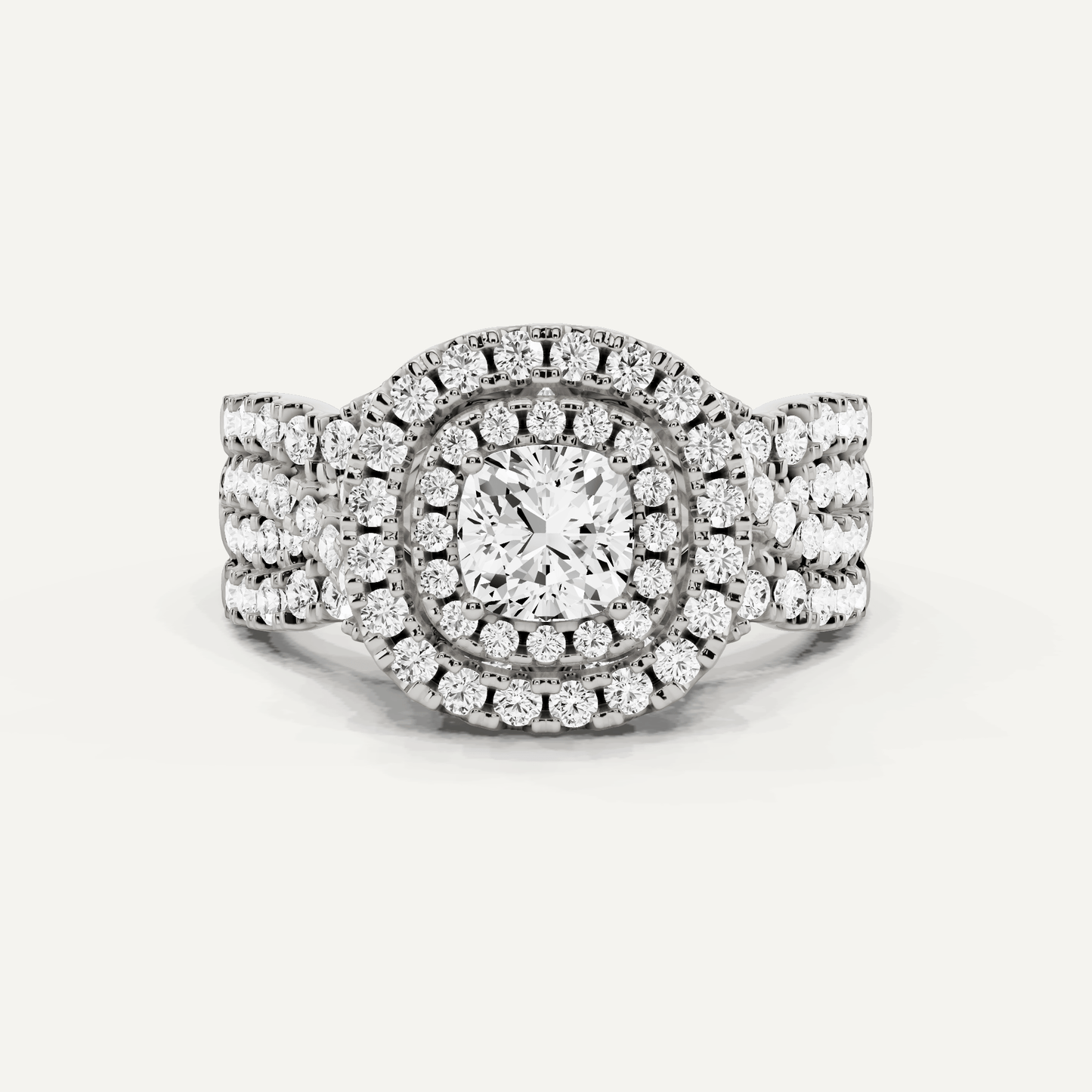 1 5/8 ctw Cushion Diamond Double Halo Engagement Ring - Lotus Diamond