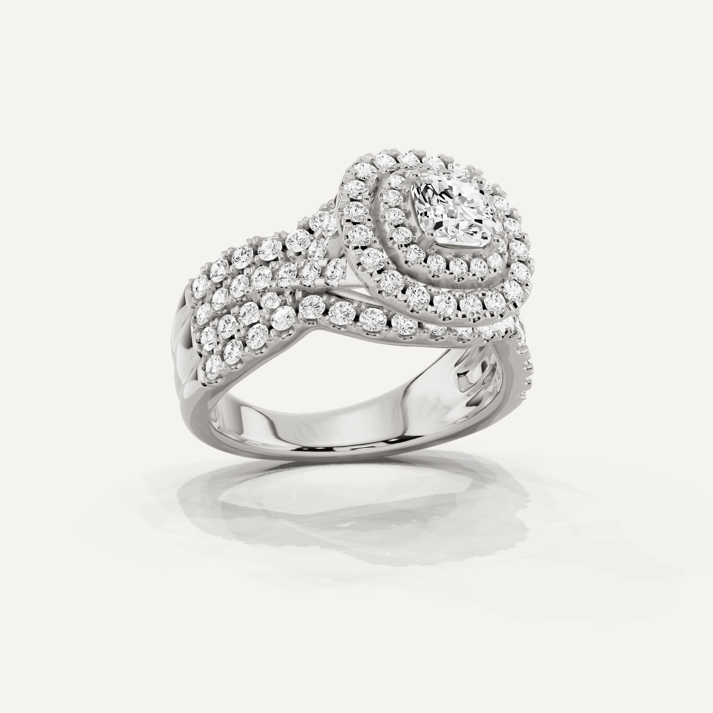 1 5/8 ctw Cushion Diamond Double Halo Engagement Ring - Lotus Diamond