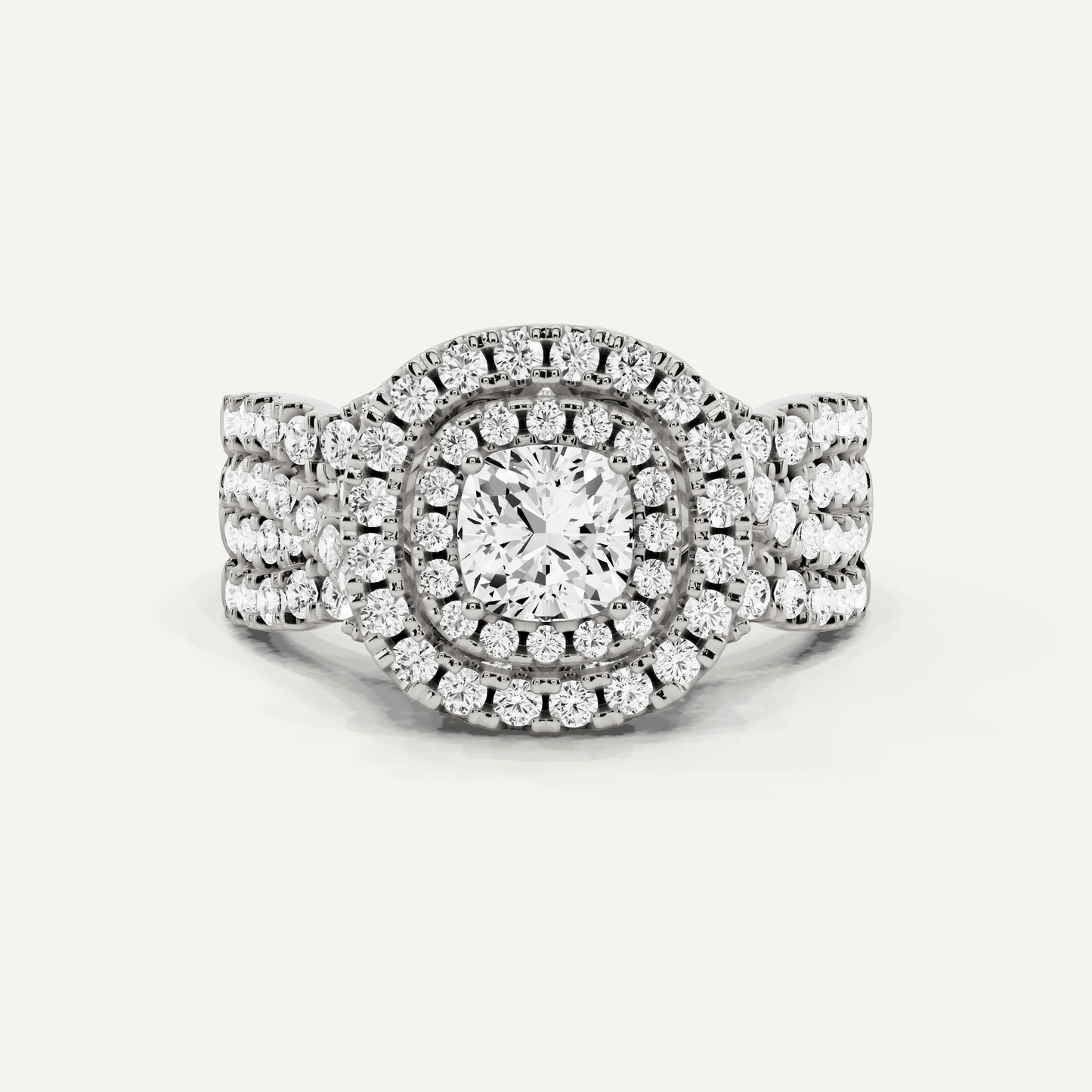 1 5/8 ctw Cushion Diamond Double Halo Engagement Ring - Lotus Diamond