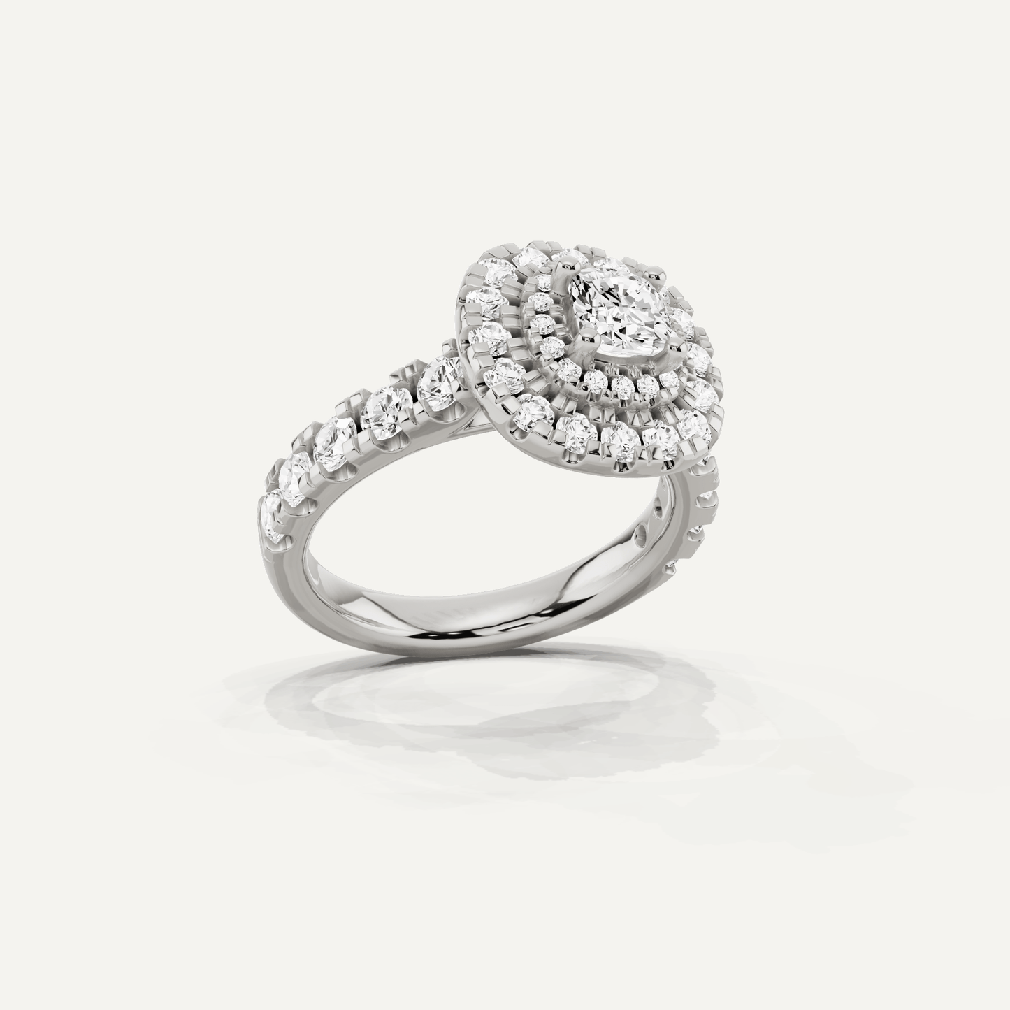 1 7/8 ctw Cushion Diamond Double Halo Engagement Ring - Lotus Diamond