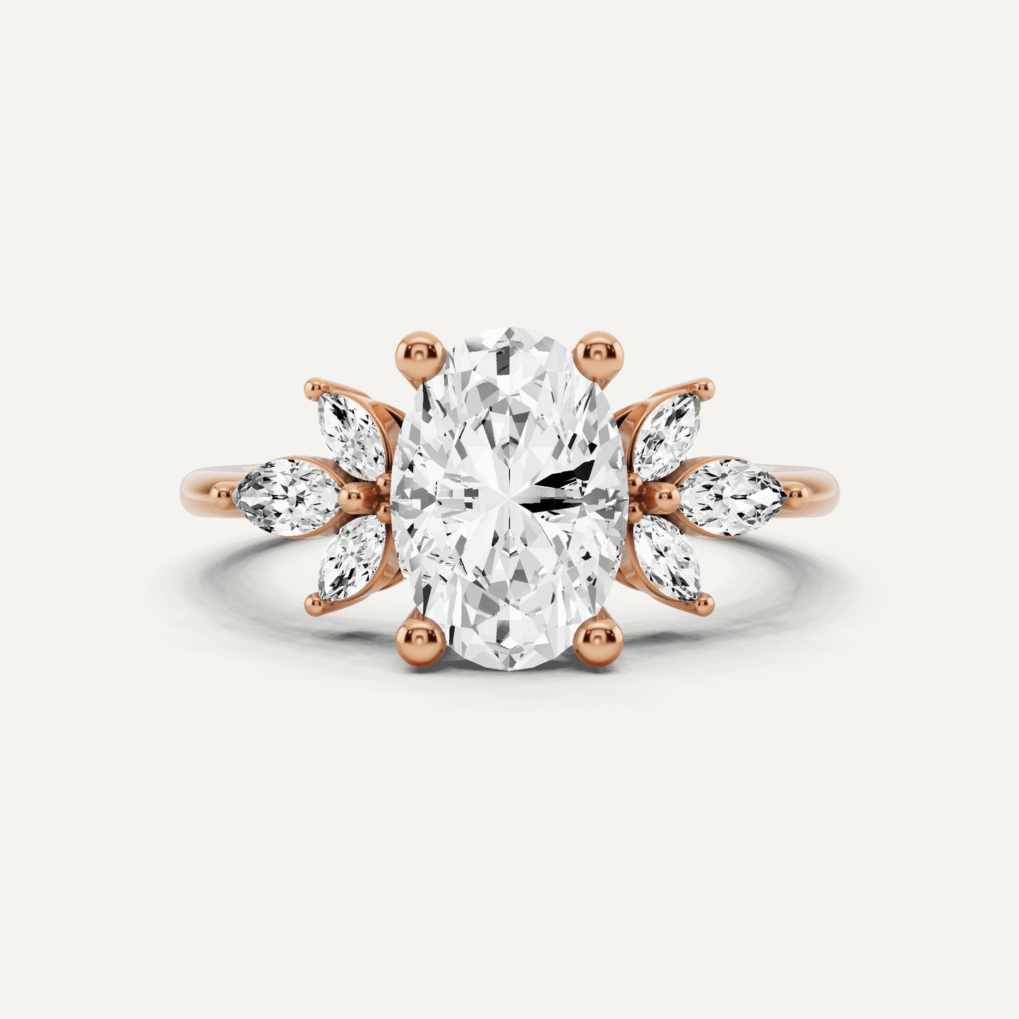1 7/8 ctw Oval Diamond Engagement Ring with Side Marquise - Lotus Diamond