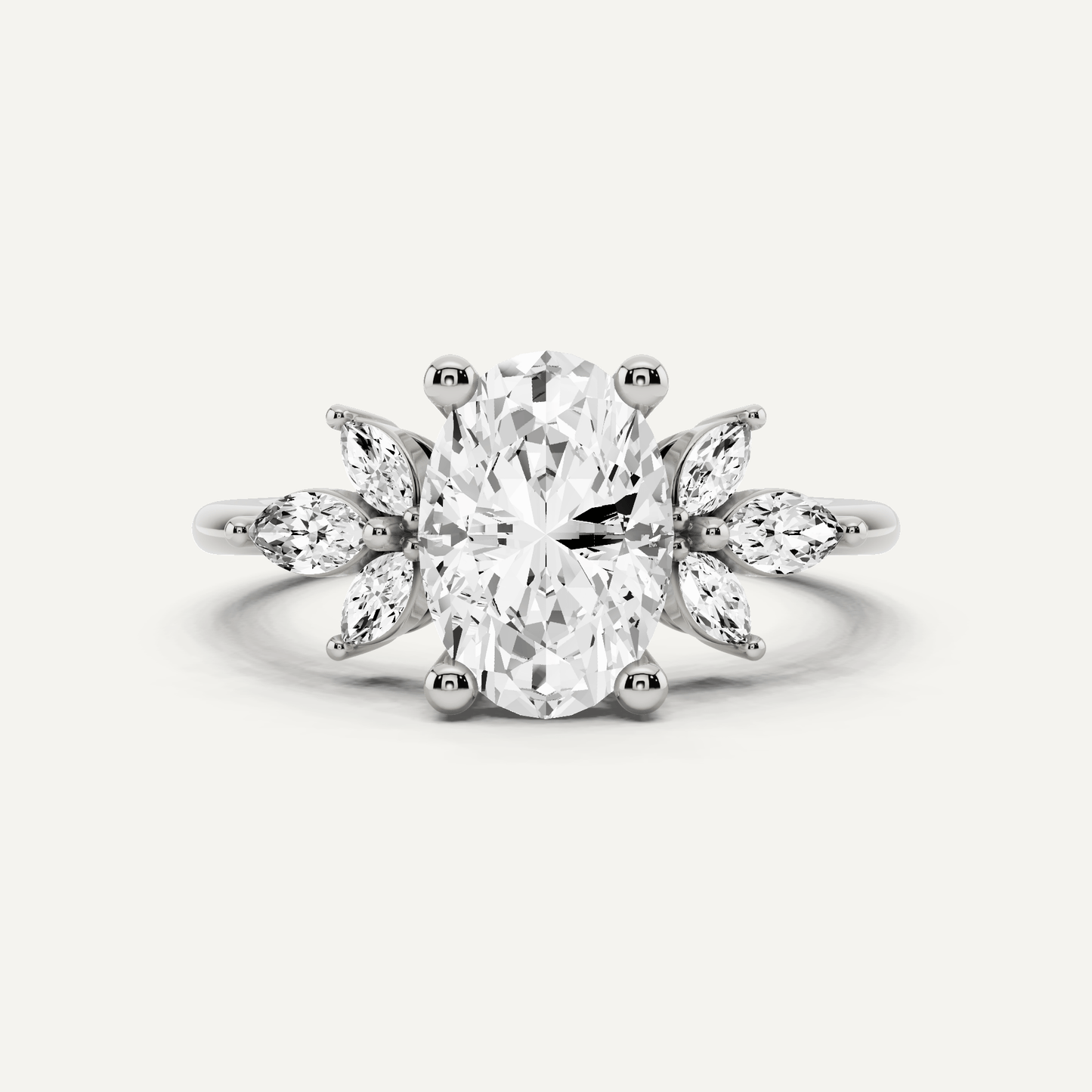 1 7/8 ctw Oval Diamond Engagement Ring with Side Marquise - Lotus Diamond