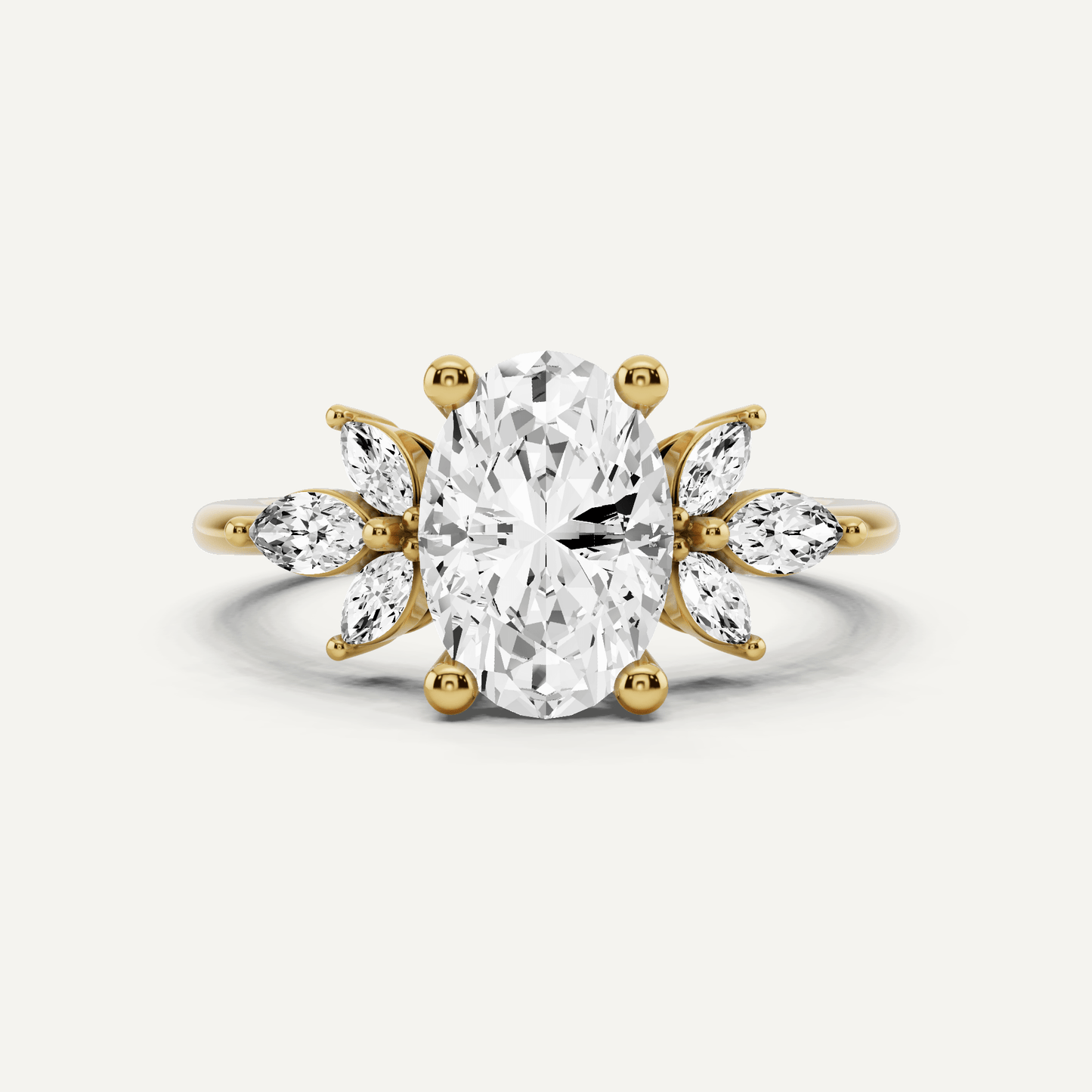1 7/8 ctw Oval Diamond Engagement Ring with Side Marquise - Lotus Diamond