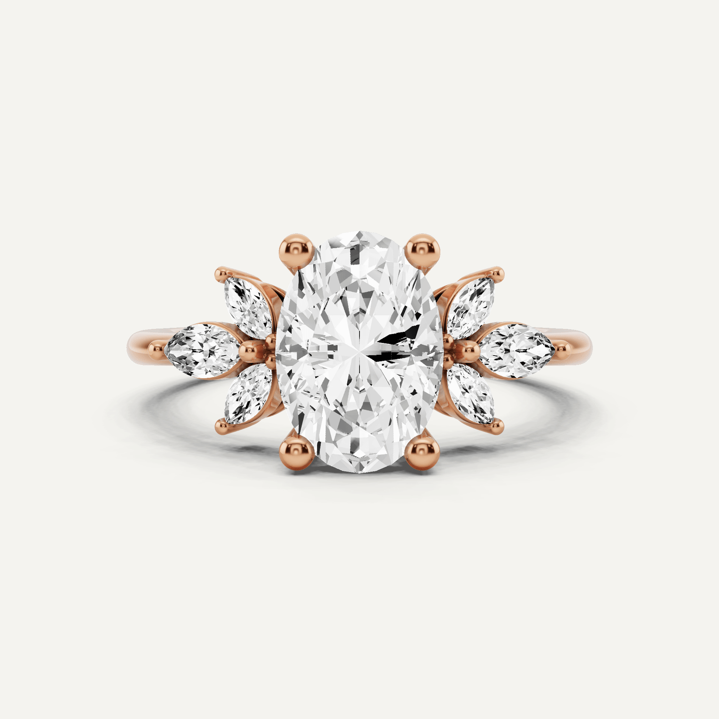 1 7/8 ctw Oval Diamond Engagement Ring with Side Marquise - Lotus Diamond