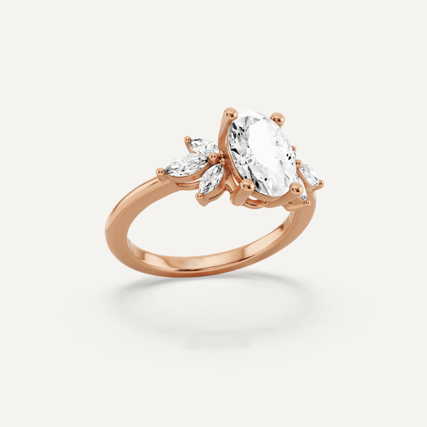 1 7/8 ctw Oval Diamond Engagement Ring with Side Marquise - Lotus Diamond