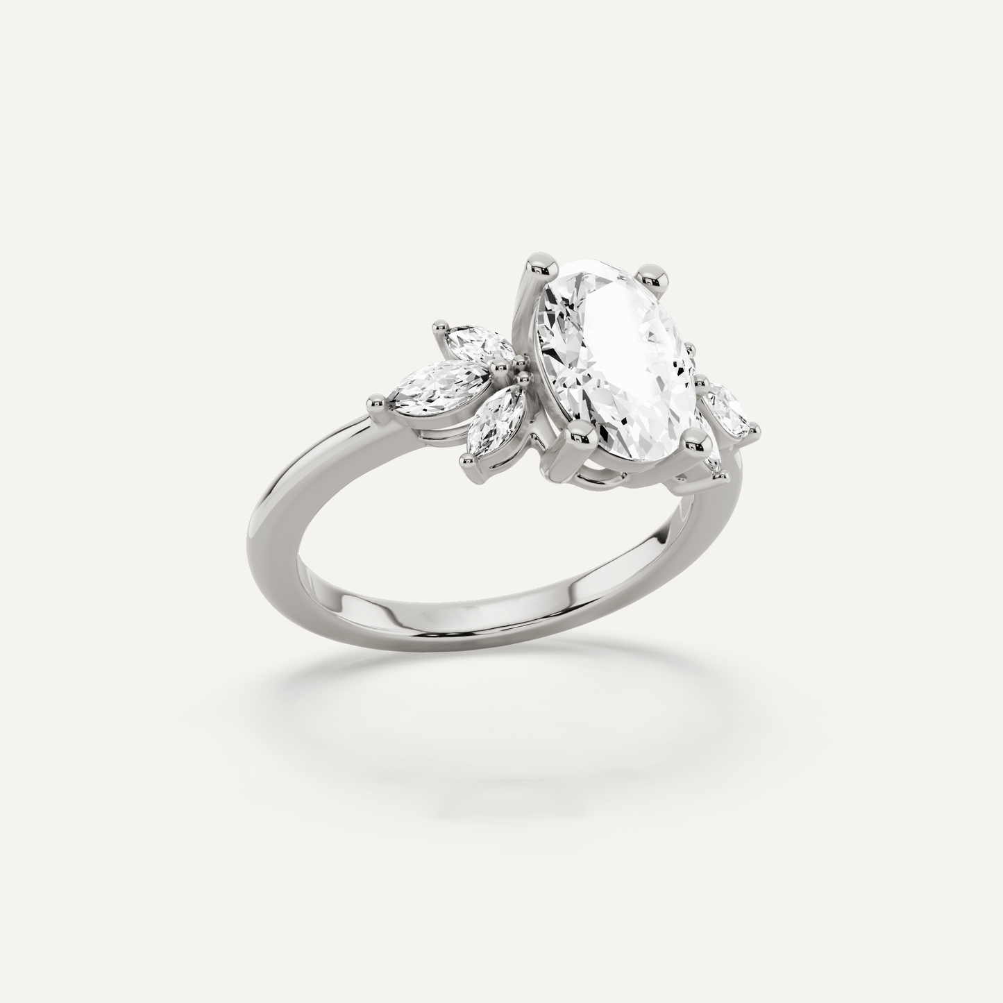 1 7/8 ctw Oval Diamond Engagement Ring with Side Marquise - Lotus Diamond