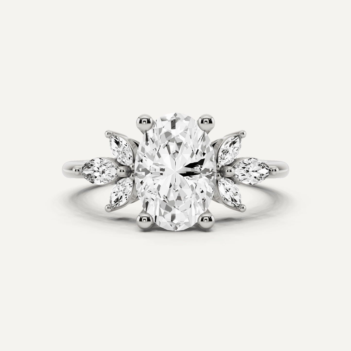 1 7/8 ctw Oval Diamond Engagement Ring with Side Marquise - Lotus Diamond