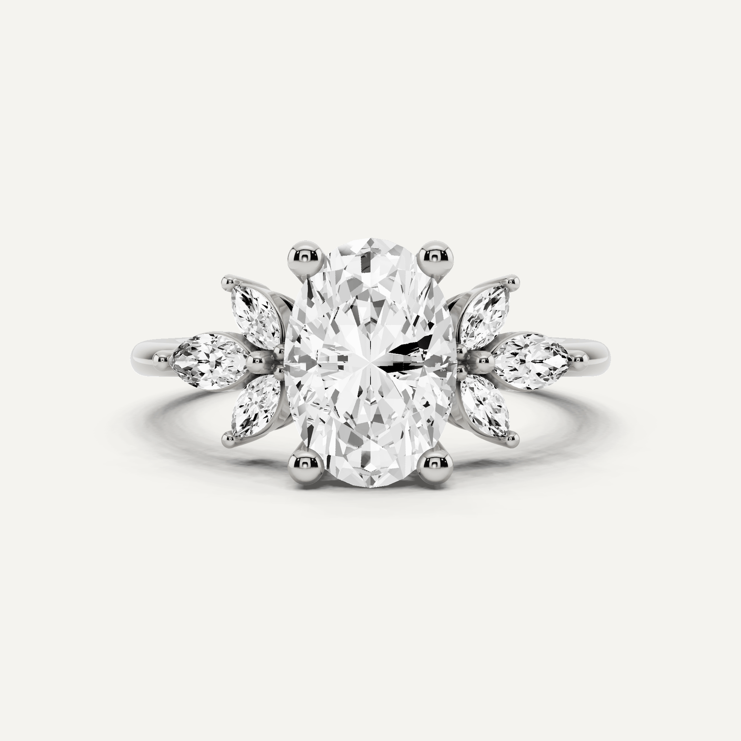 1 7/8 ctw Oval Diamond Engagement Ring with Side Marquise - Lotus Diamond