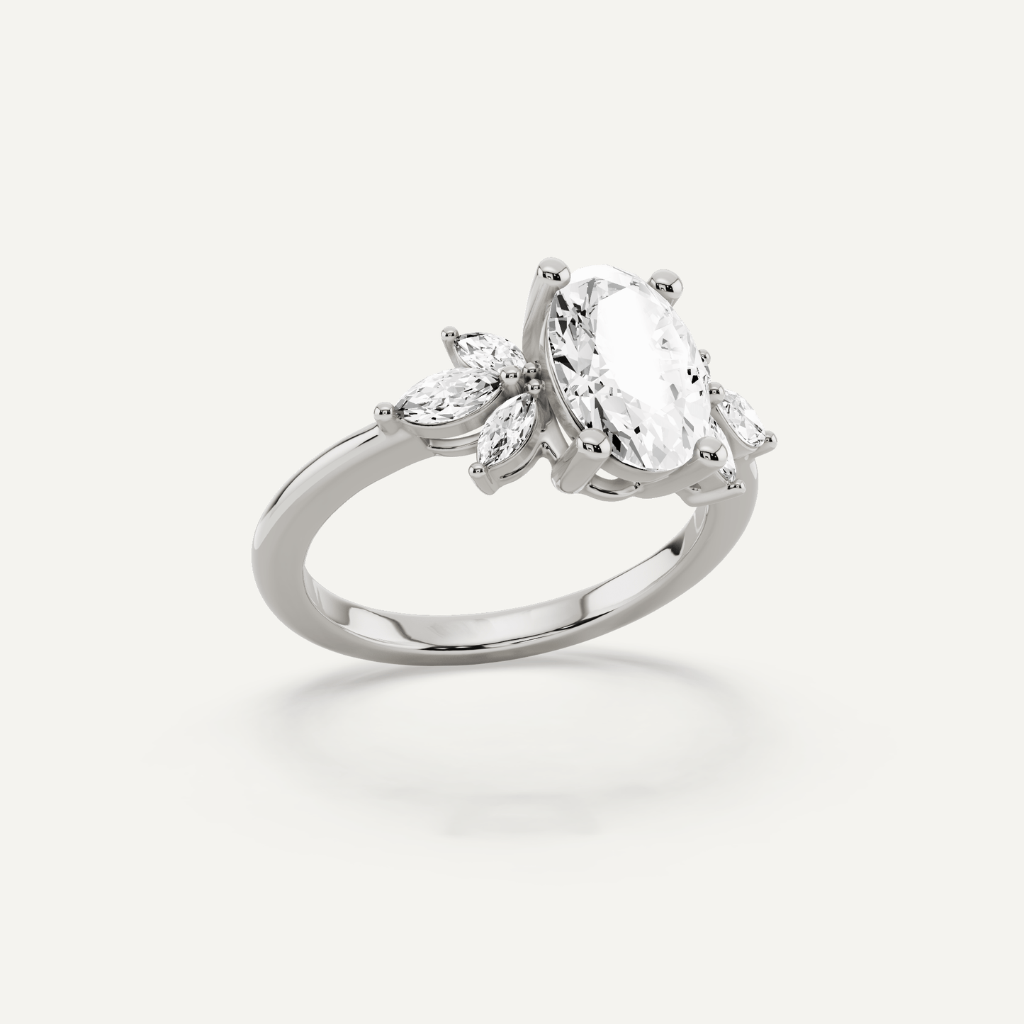 1 7/8 ctw Oval Diamond Engagement Ring with Side Marquise - Lotus Diamond