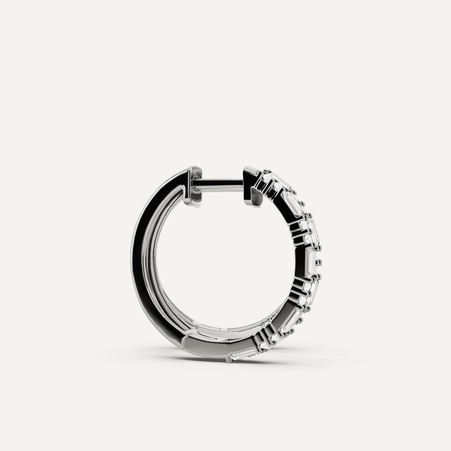 1 ctw Baguette and Round Diamond Alternate Double Row Hoop Earrings - Lotus Diamond