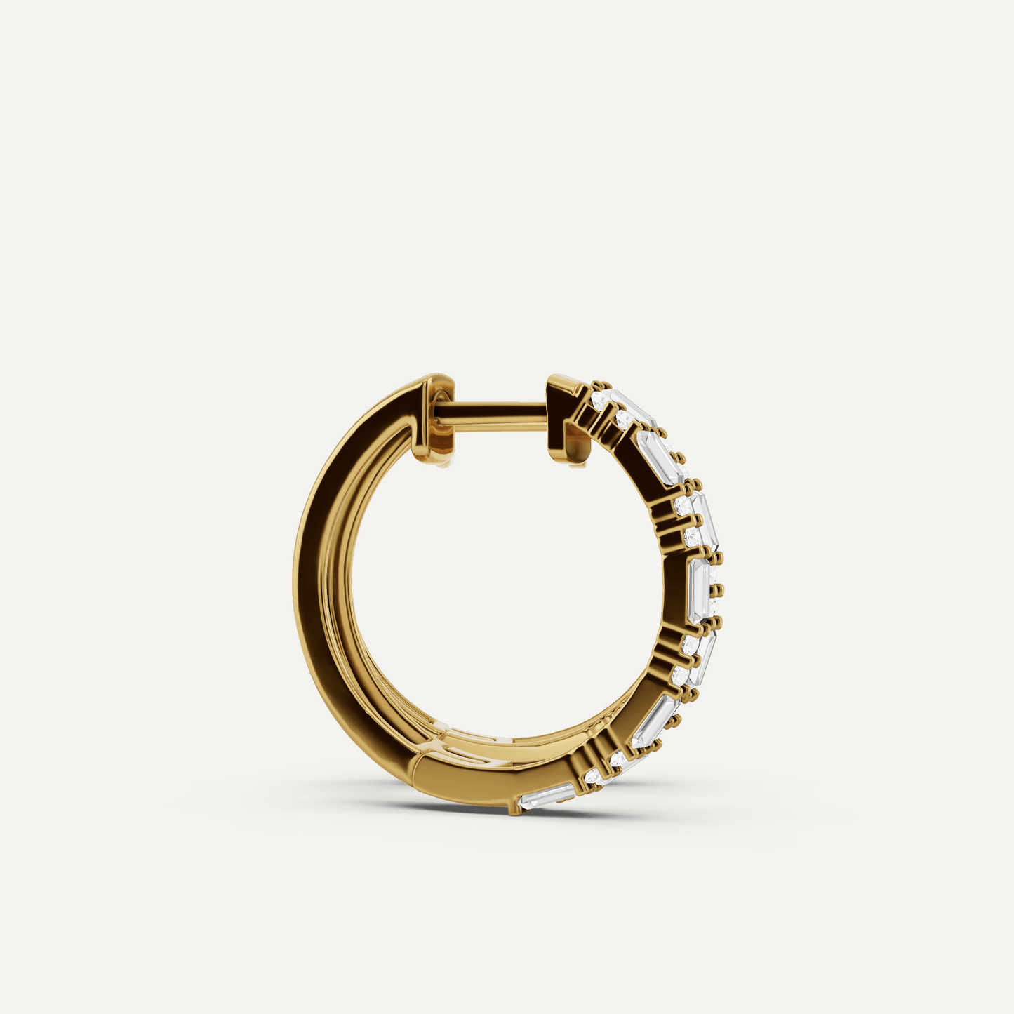 1 ctw Baguette and Round Diamond Alternate Double Row Hoop Earrings - Lotus Diamond