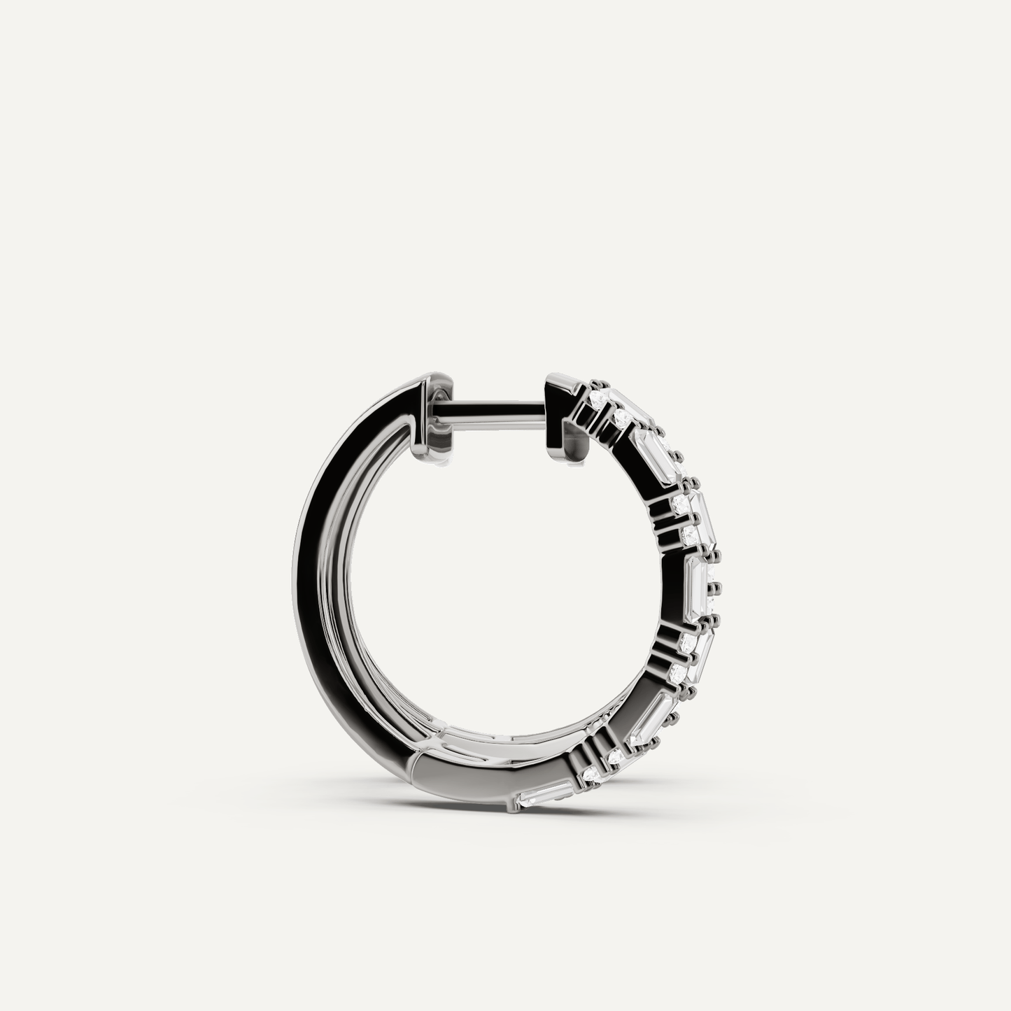 1 ctw Baguette and Round Diamond Alternate Double Row Hoop Earrings - Lotus Diamond